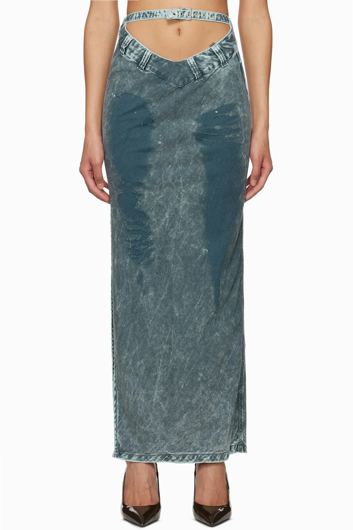 Blue V Cut Maxi Skirt