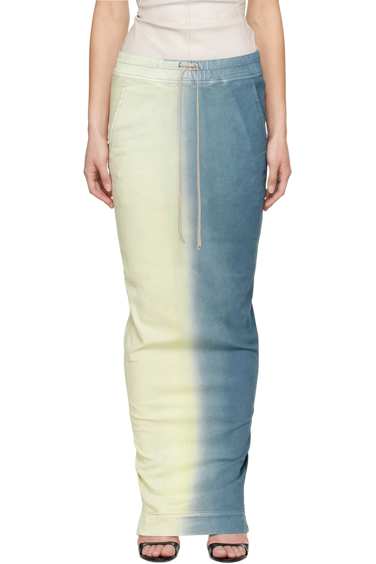 Blue & Off-White Pull On Pillar Maxi Skirt