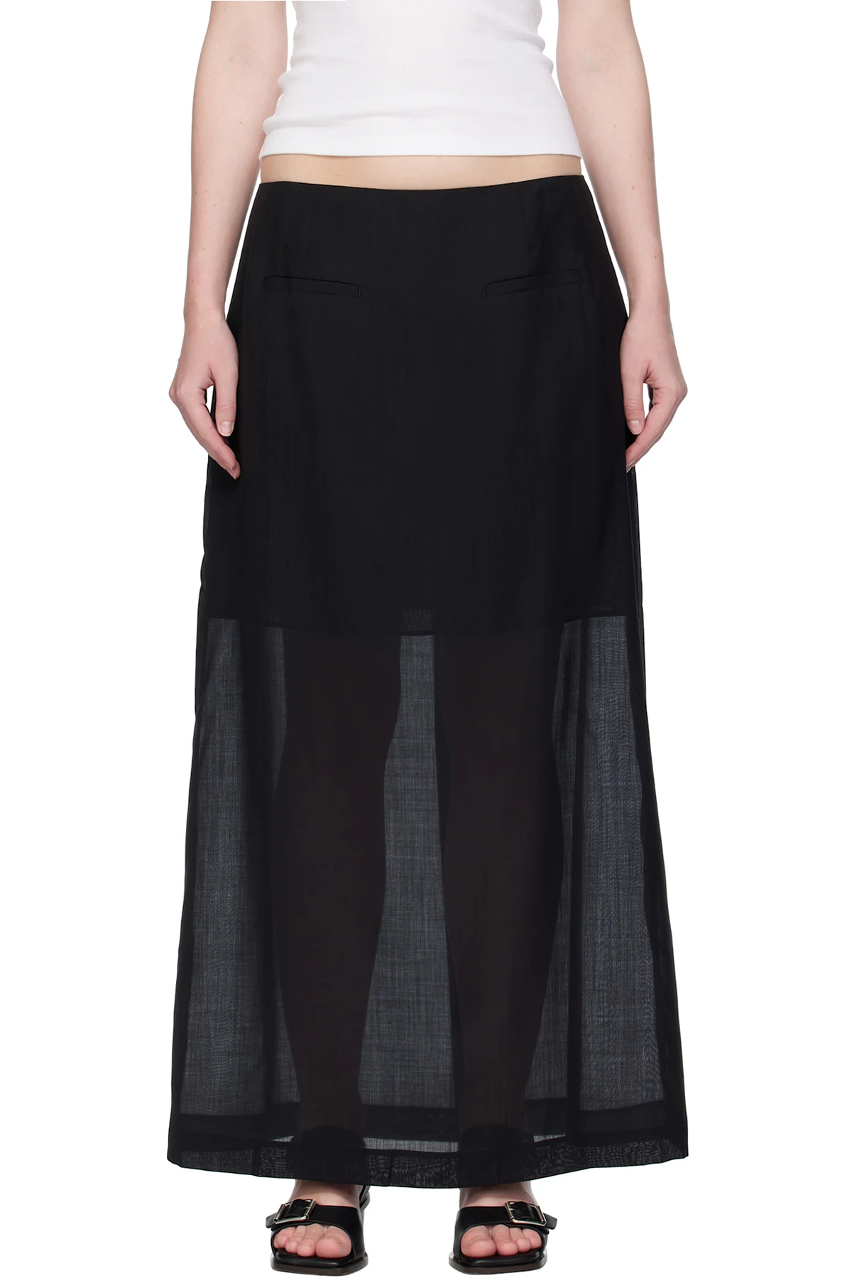 Black Sheer Long Maxi Skirt