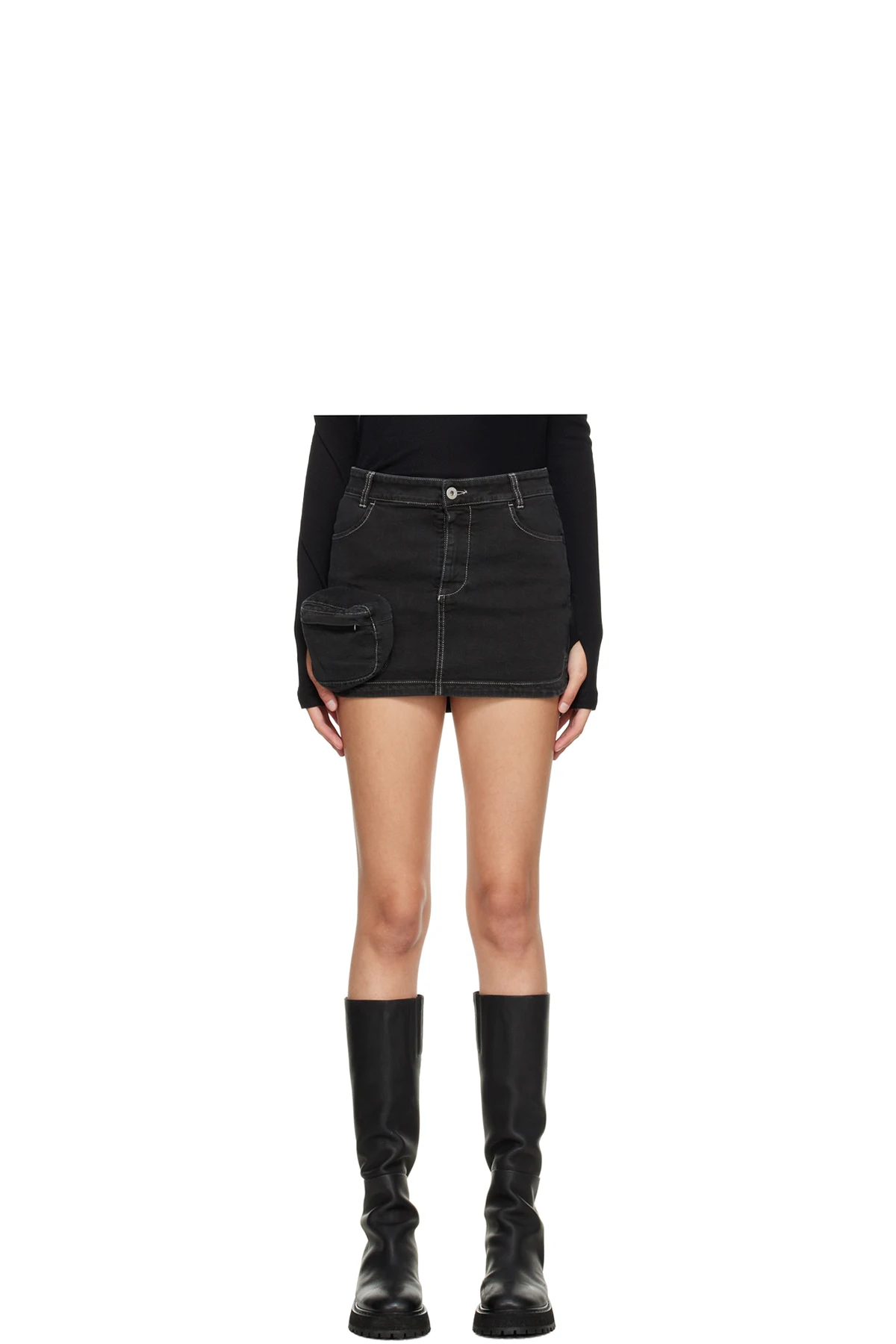 Black Pocket Denim Miniskirt