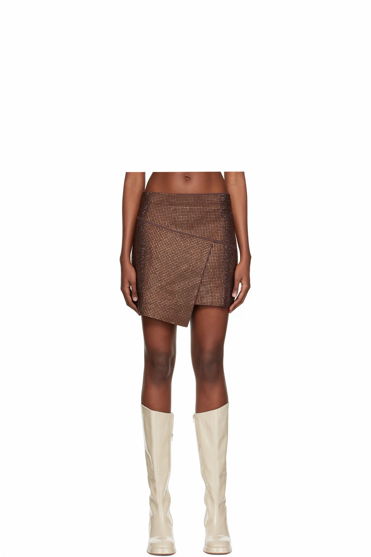 Brown Crystal-Cut Miniskirt