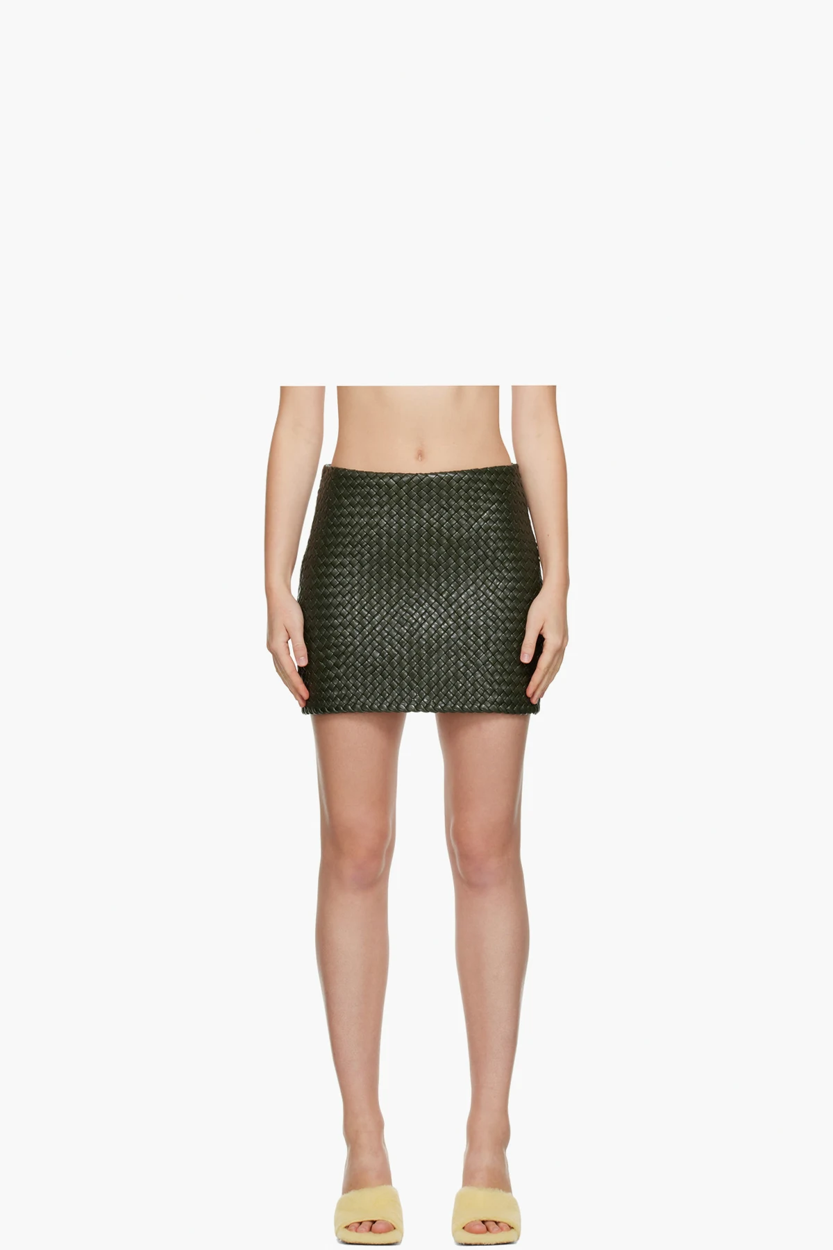 Khaki Intrecciato Leather Miniskirt