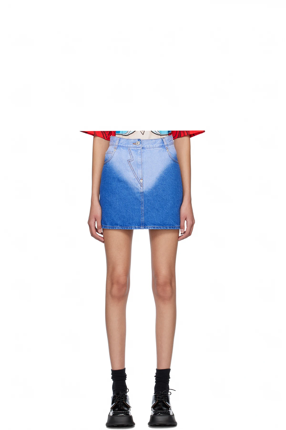 Blue Brief-Washed Denim Miniskirt