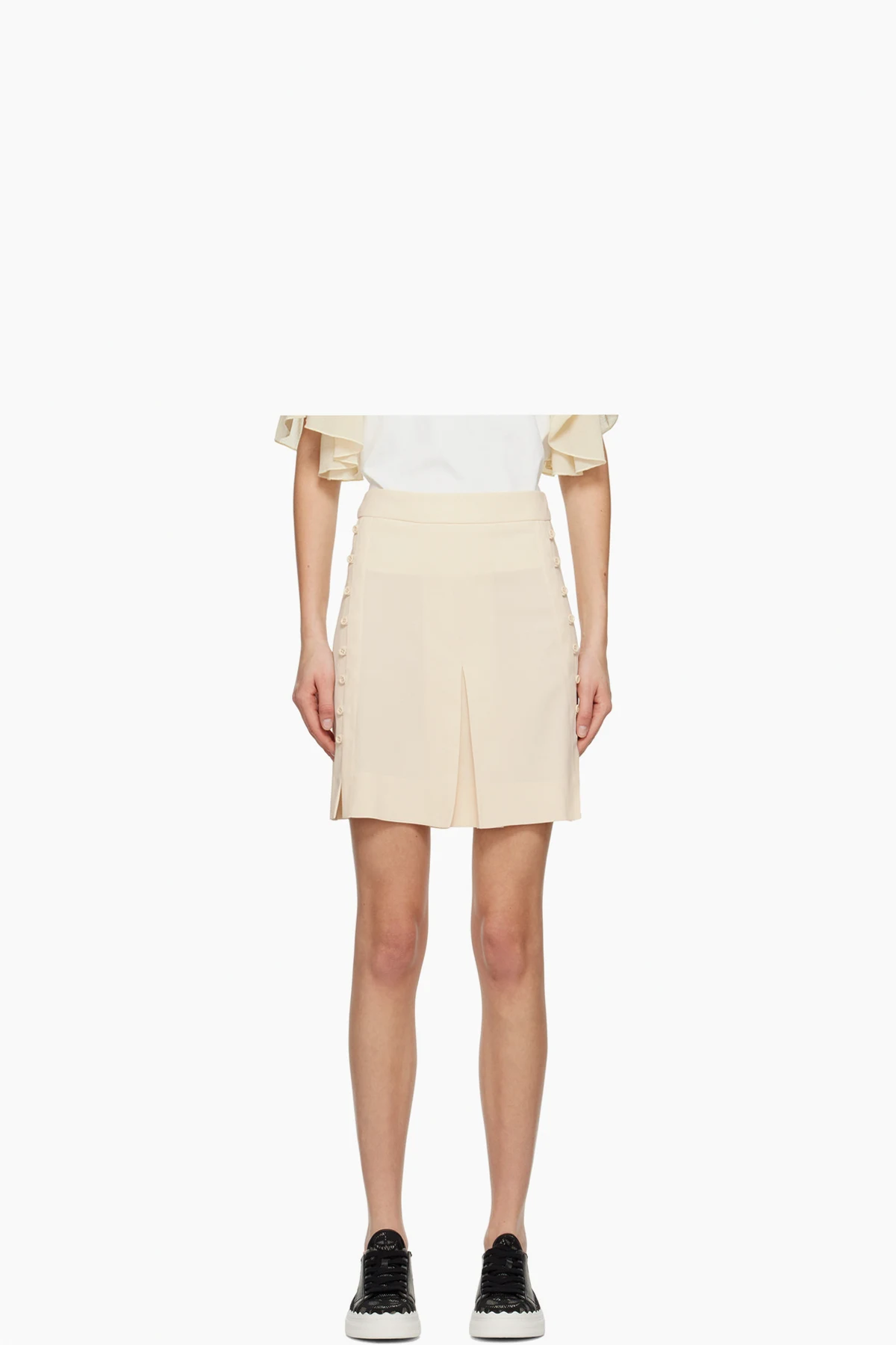 Beige Button Miniskirt