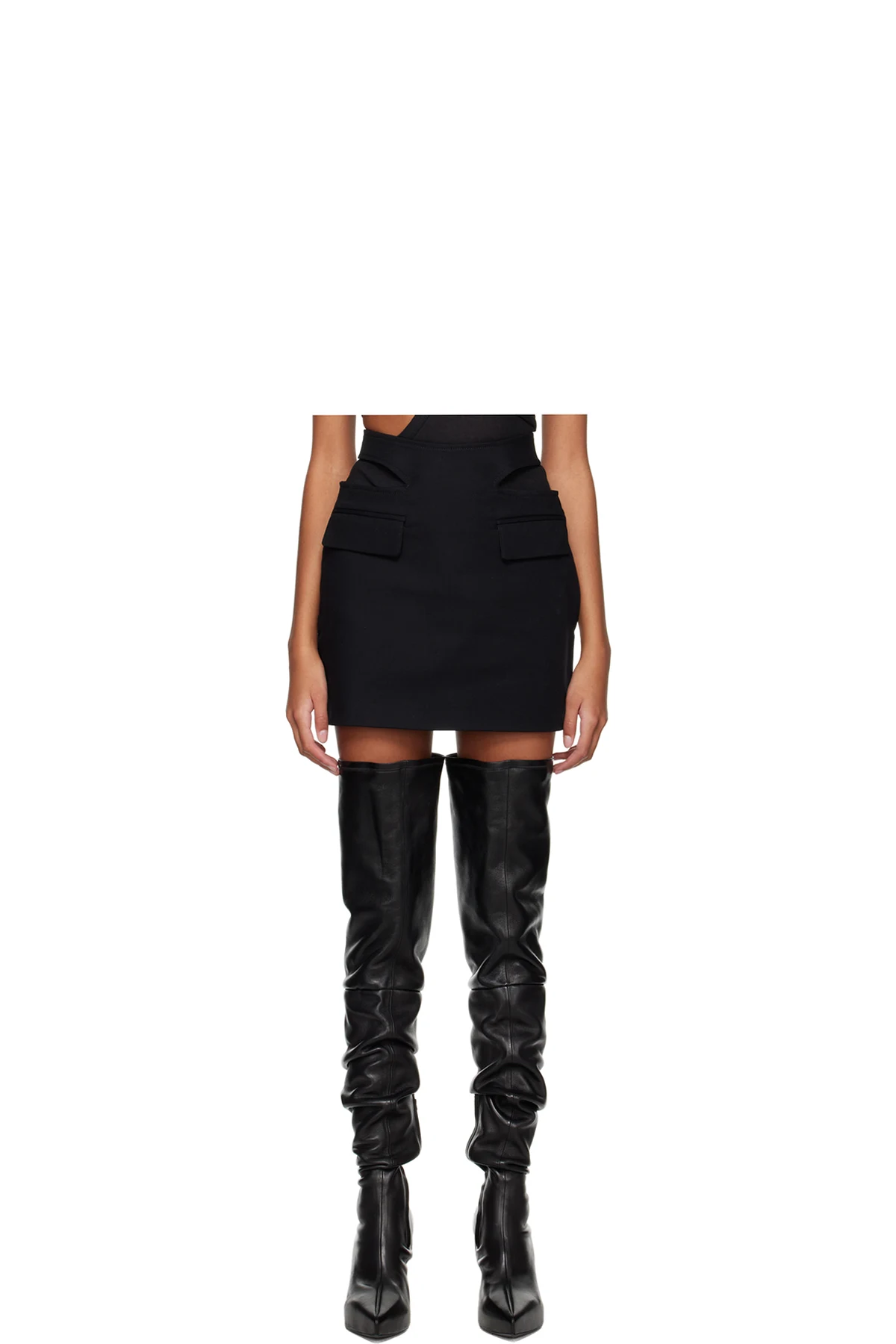 Black Y Front Buckle Miniskirt