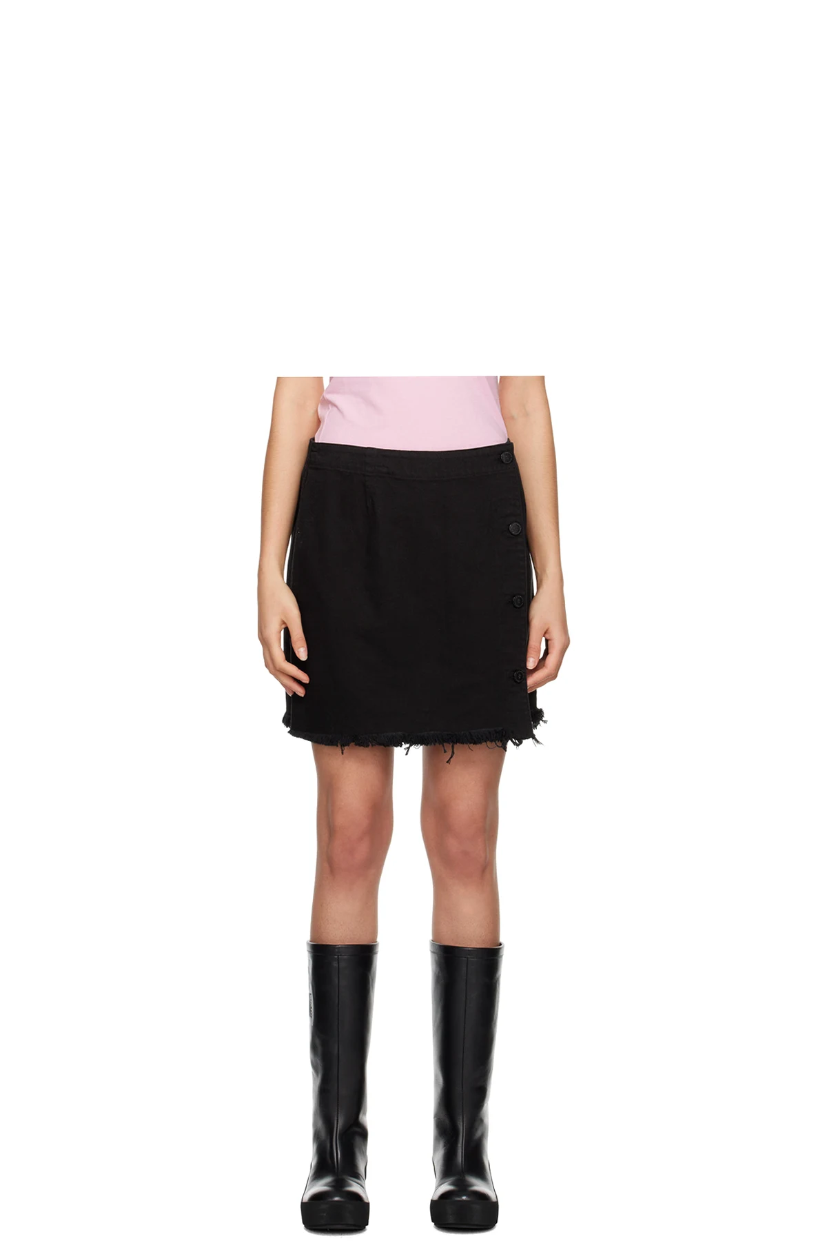 Black Frayed Denim Miniskirt