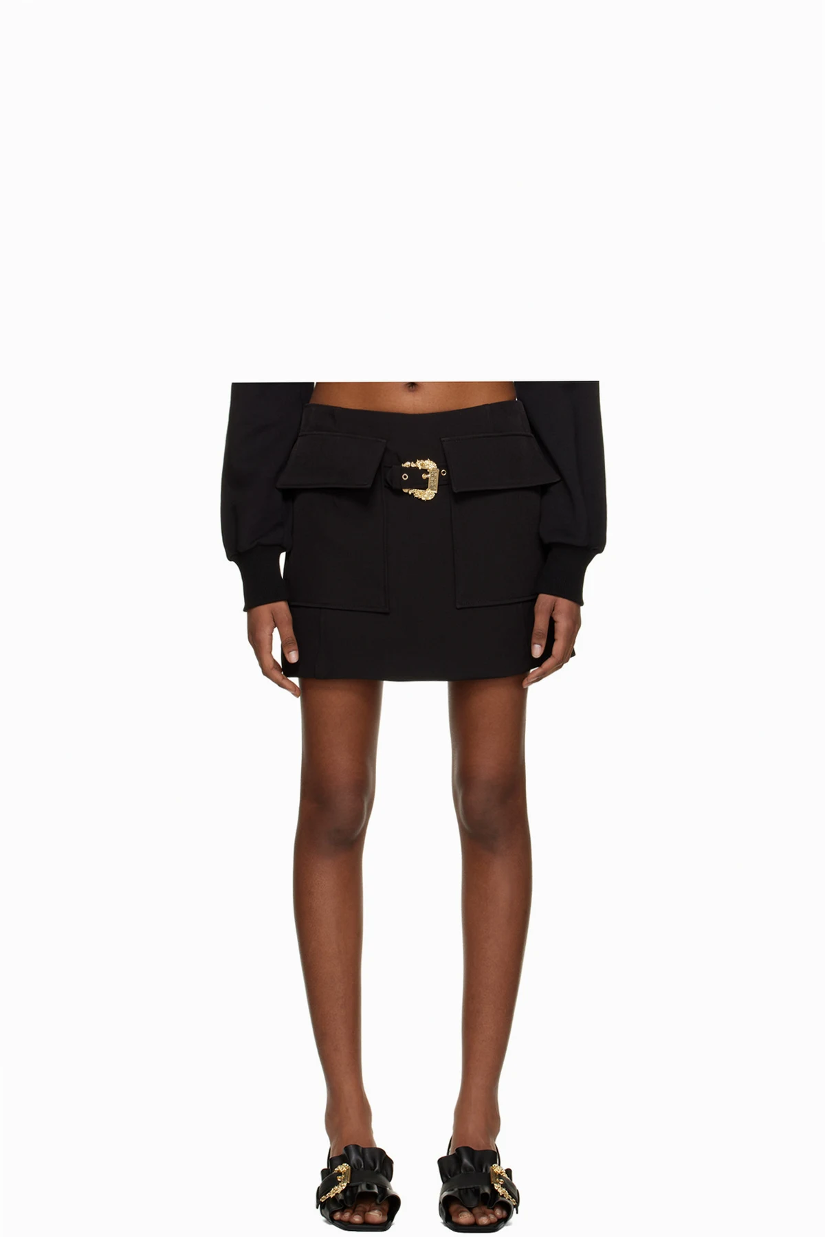 Black Baroque Buckle Miniskirt