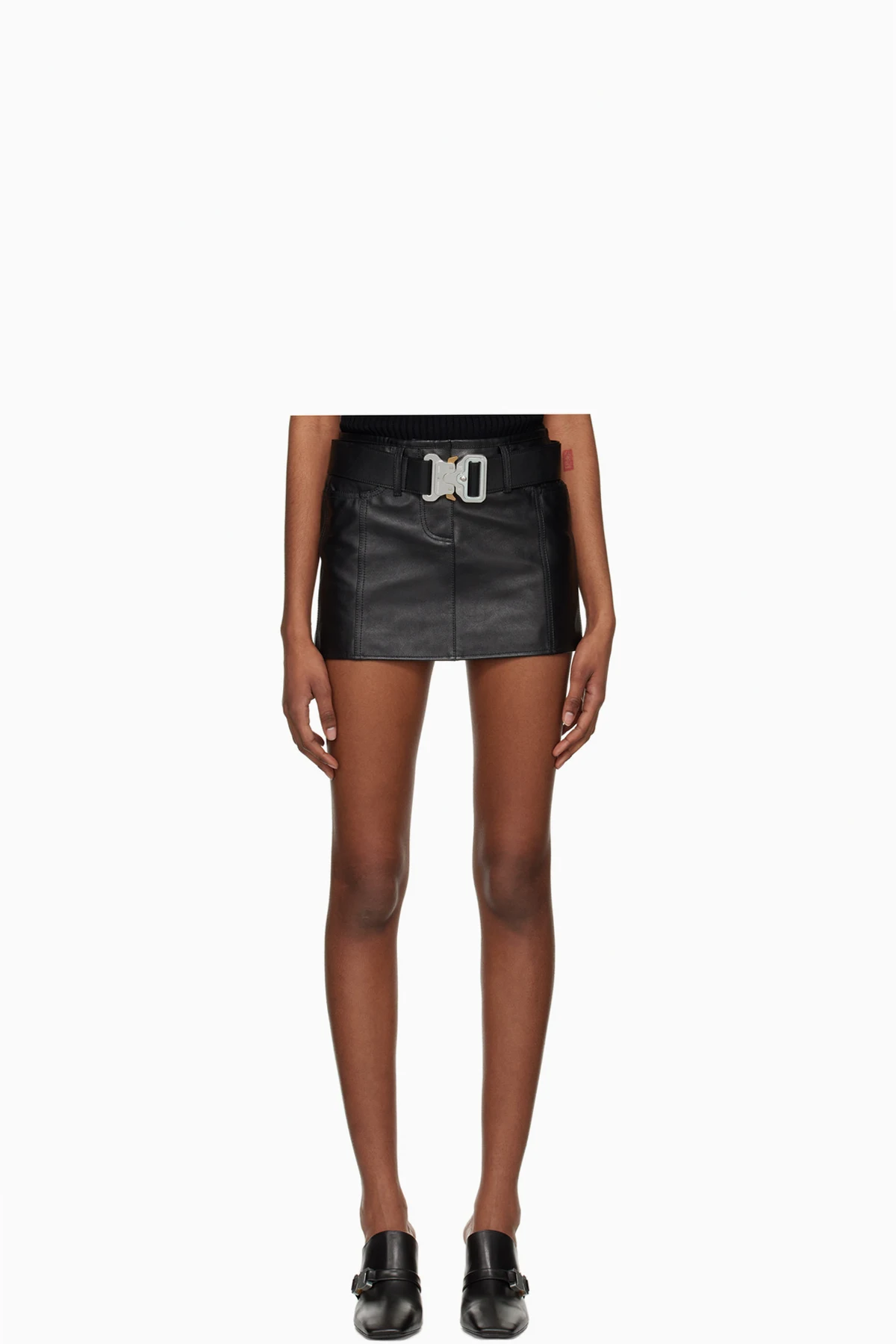 Black Belted Leather Miniskirt