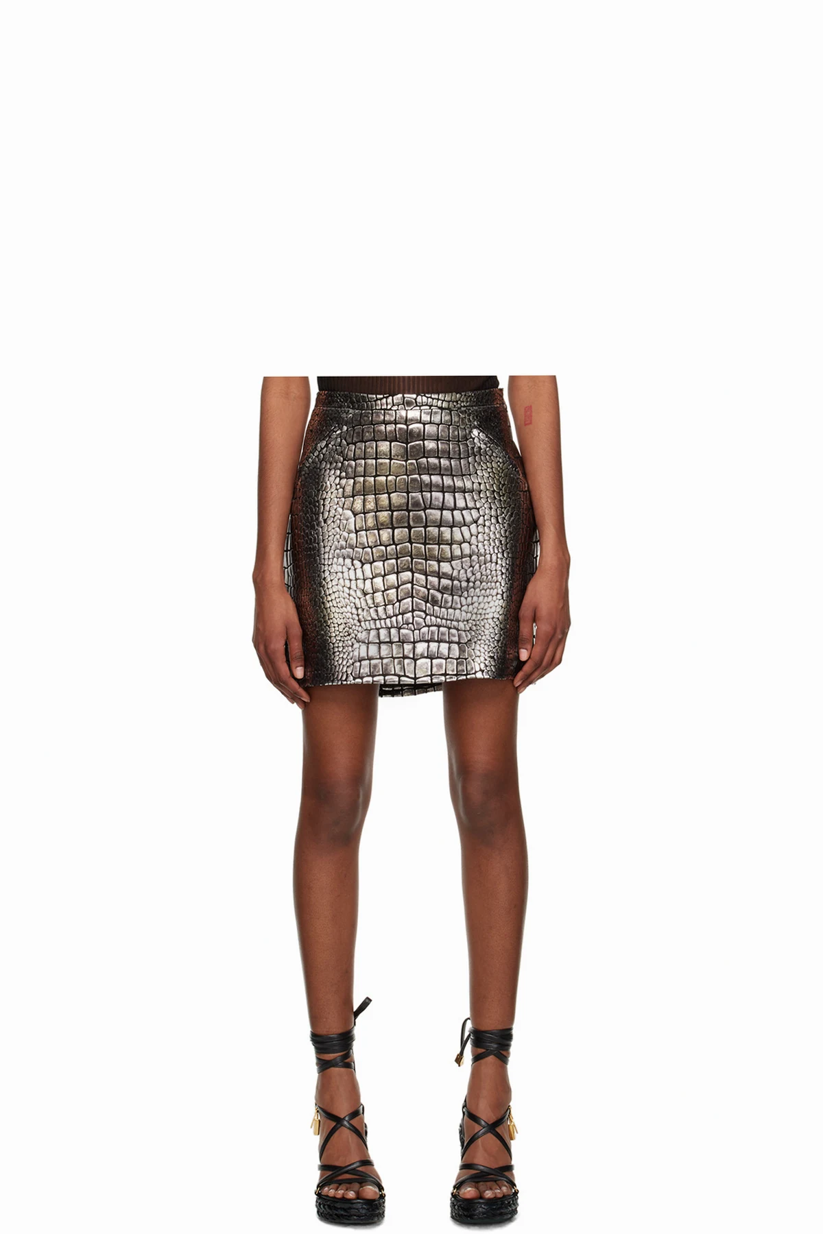 Silver Croc-Embossed Miniskirt