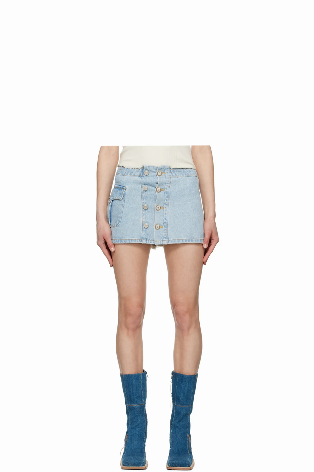 Blue Apron Wrap Denim Miniskirt