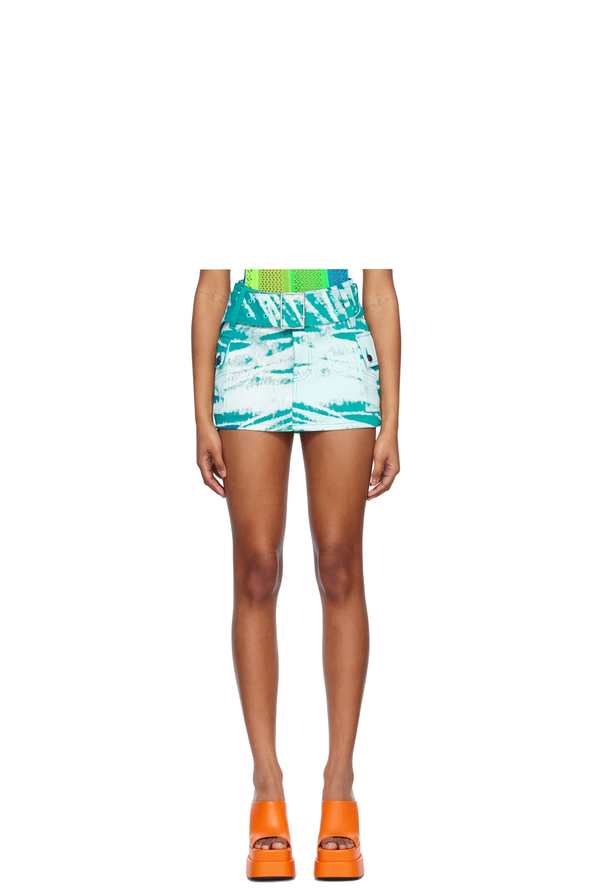 Blue Printed Denim Miniskirt