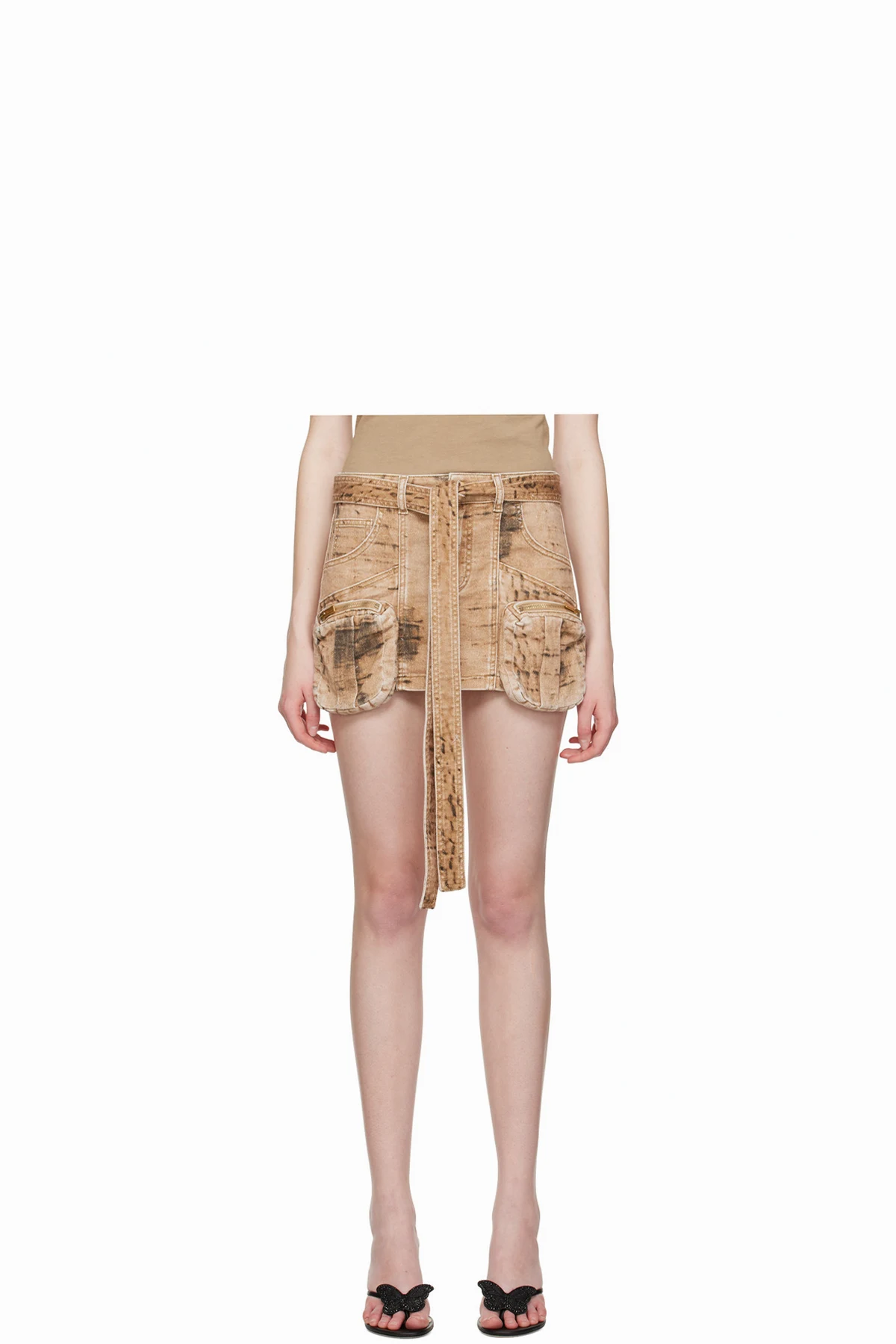 Tan Cargo Denim Miniskirt