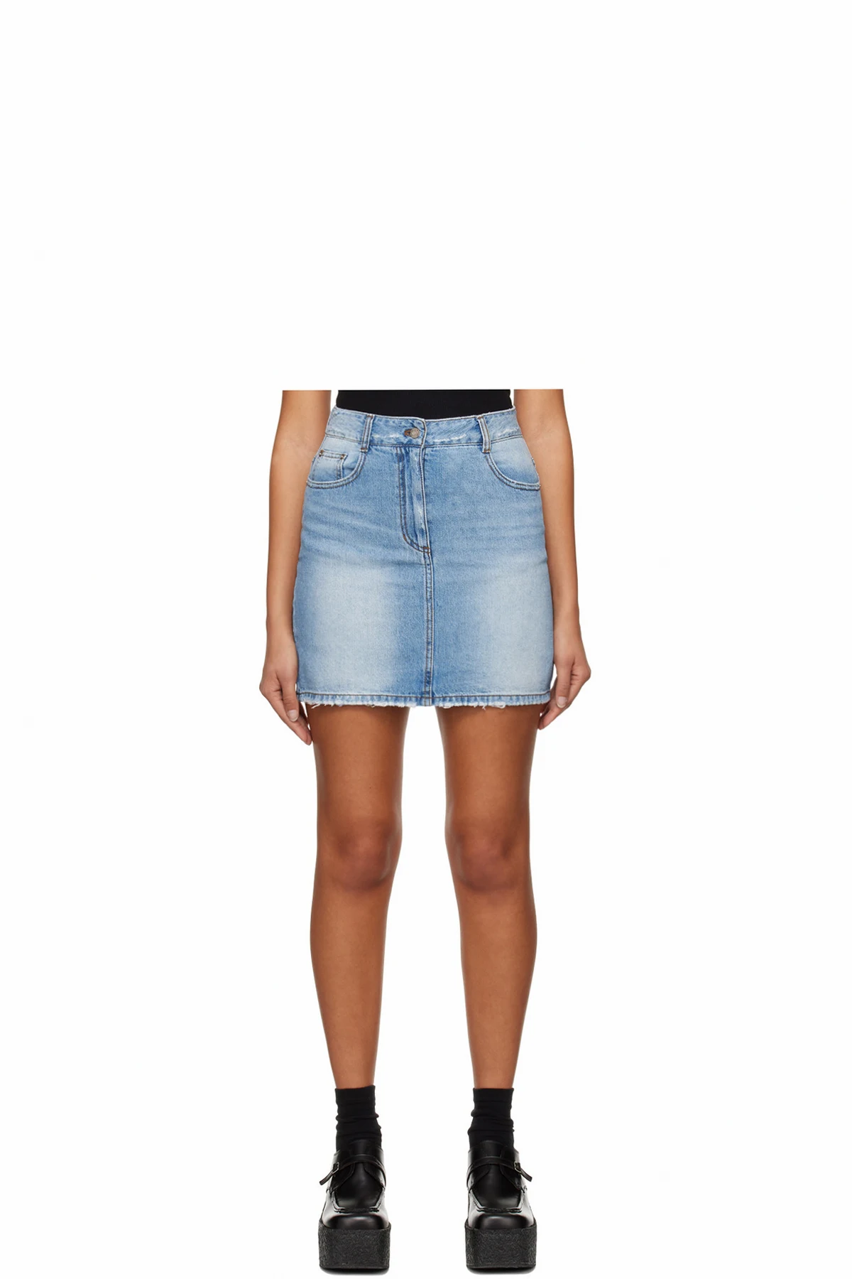 Blue Destroyed Denim Miniskirt