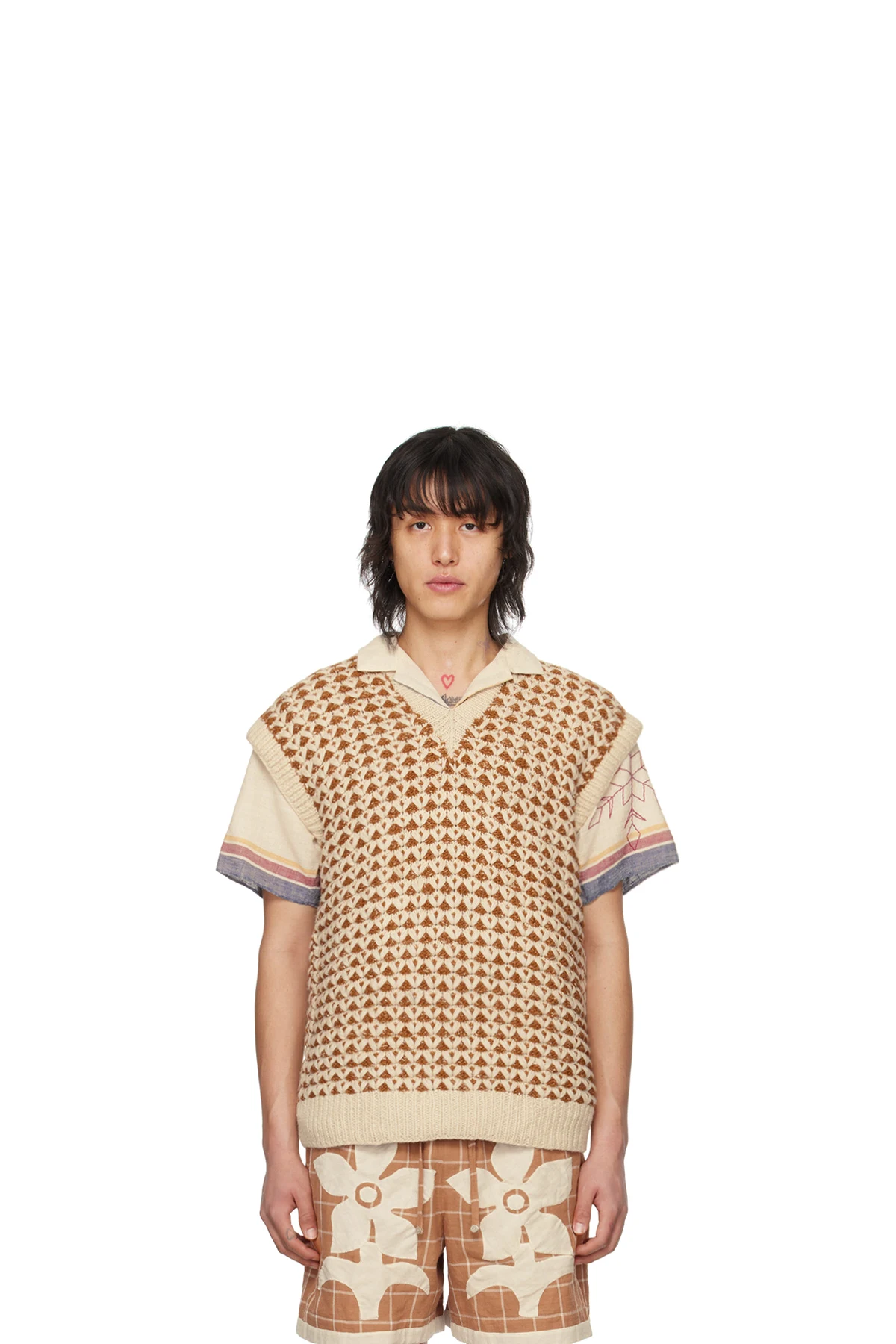 Orange & Off-White Jacquard Vest