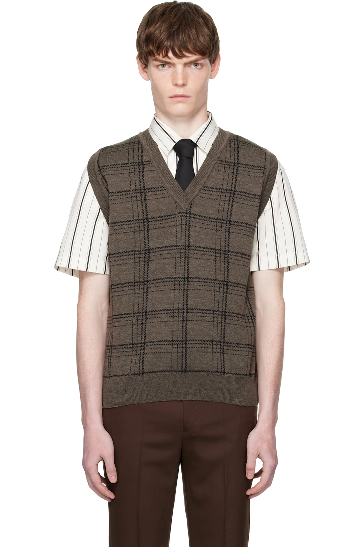 Brown Check Jacquard Vest