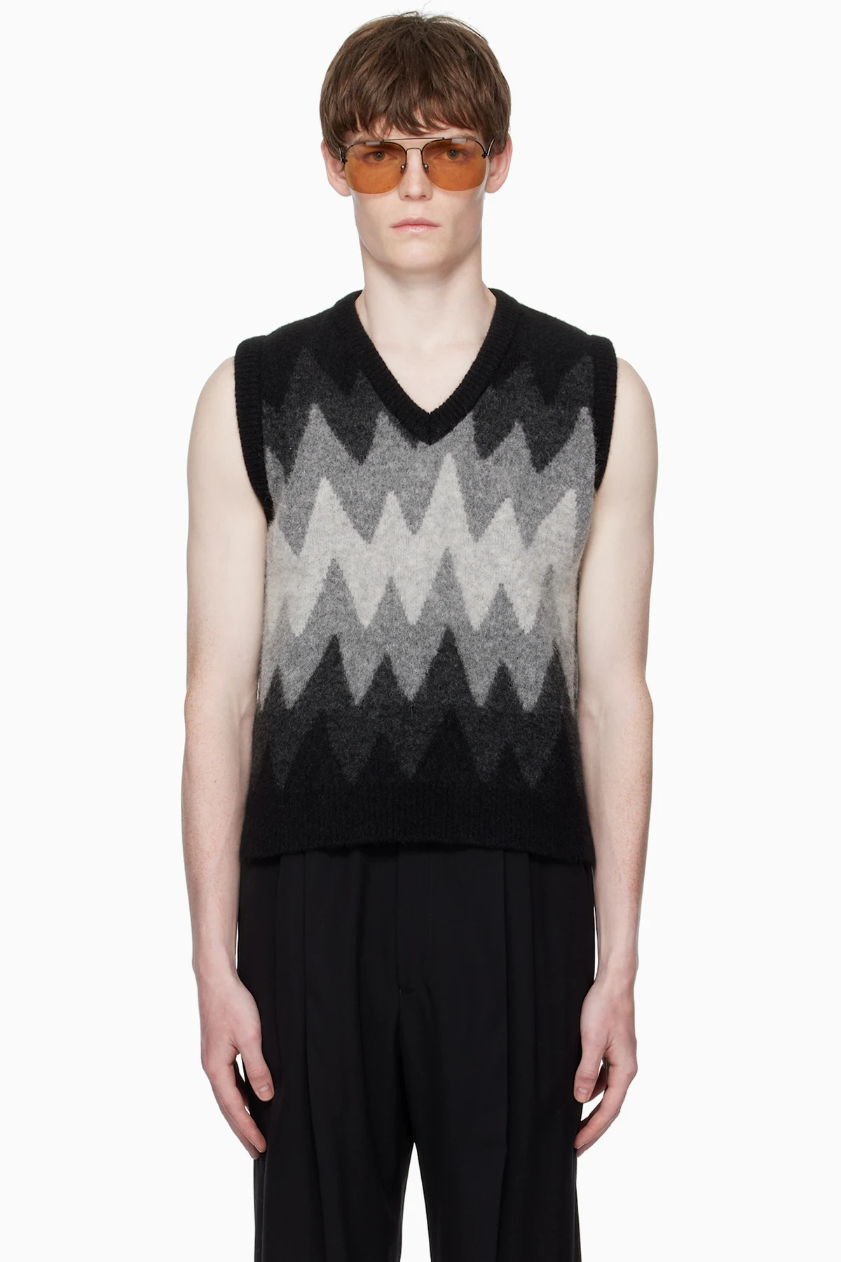 Black & Gray Degrade Jacquard Vest