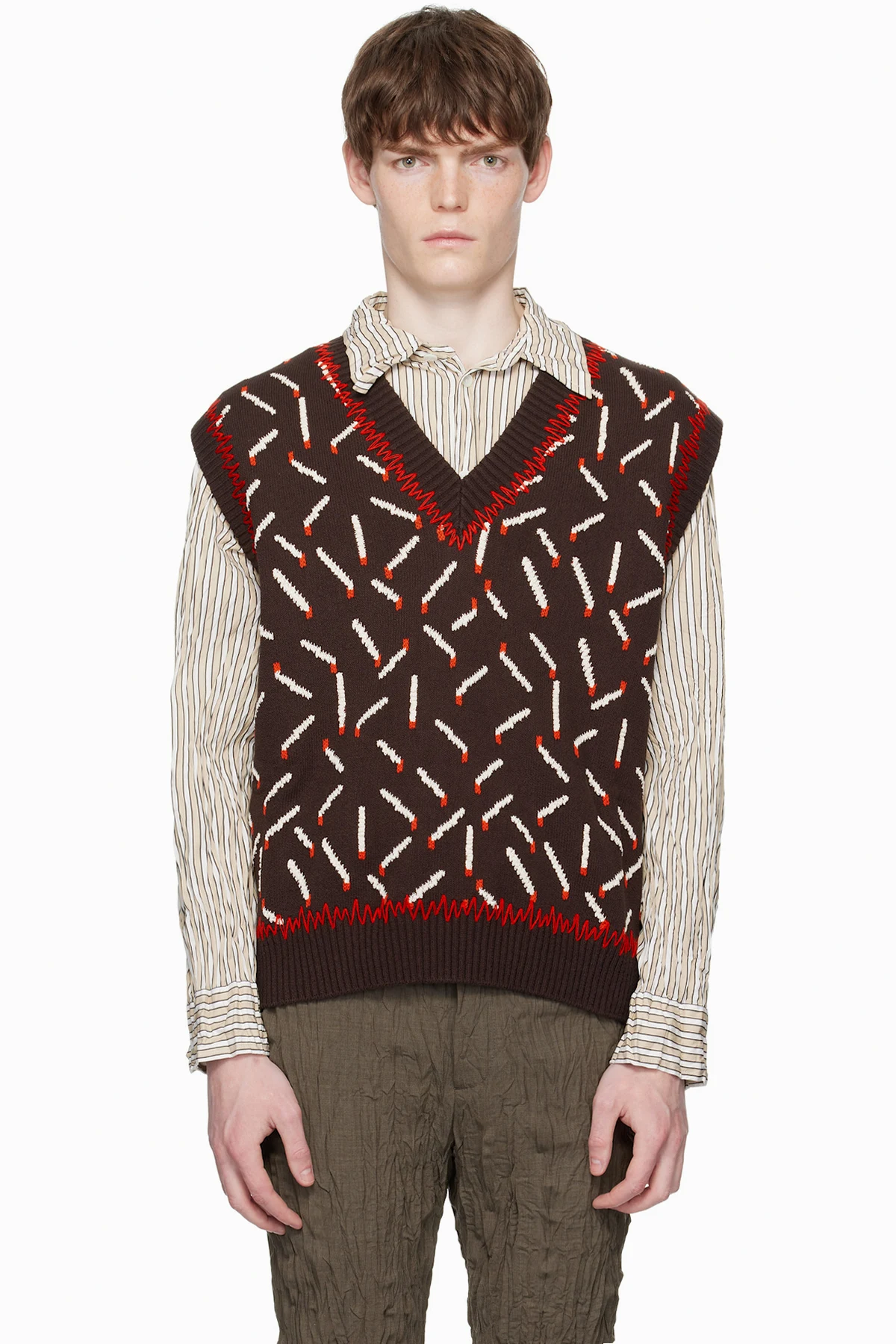 Brown Cotton Jacquard Matches Vest