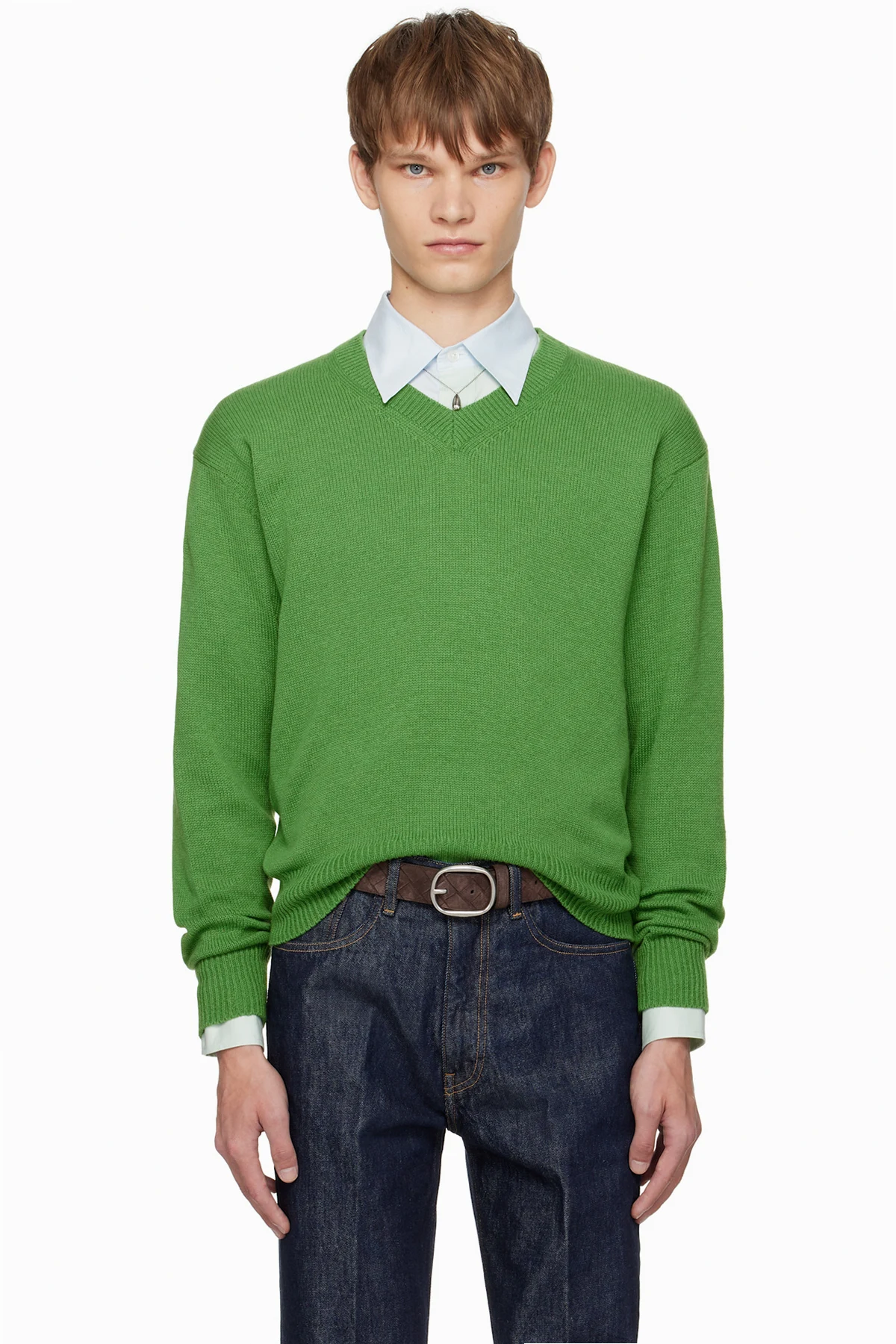 Green Light Cashmere Knit V-Neck Sweater