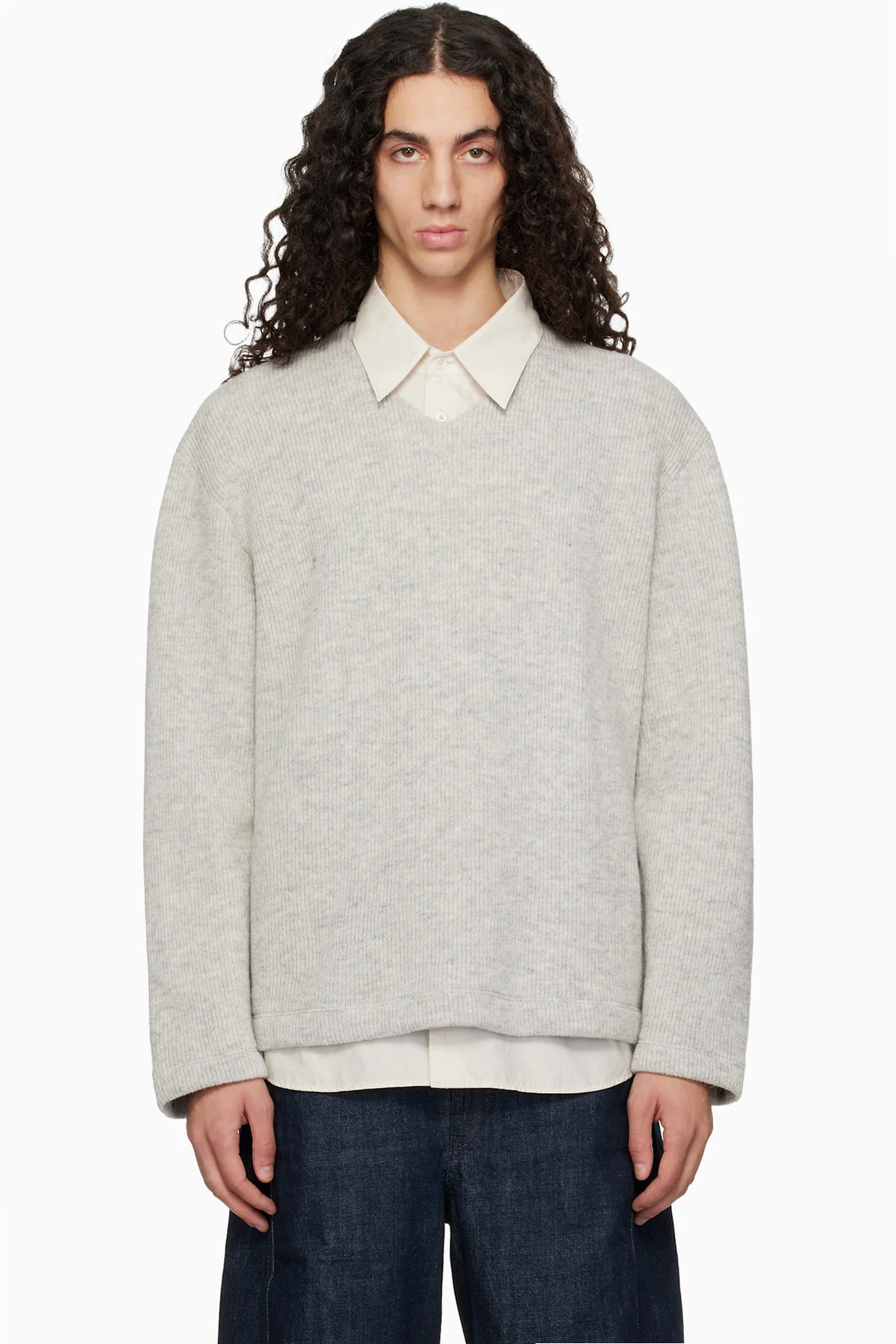 Gray  V-Neck Snap Sweater