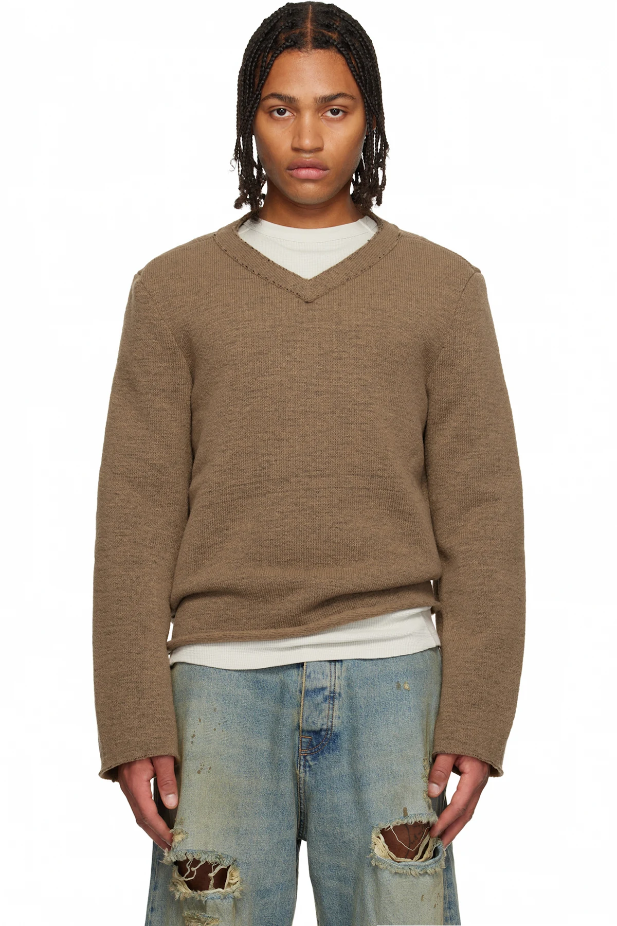 Brown V-Neck Sweater
