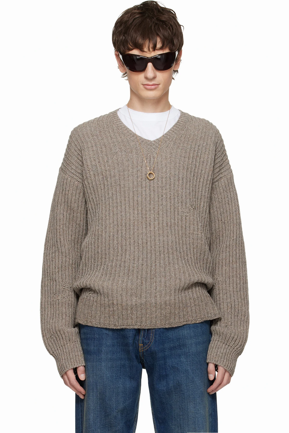 Taupe Rib-Knit Sweater