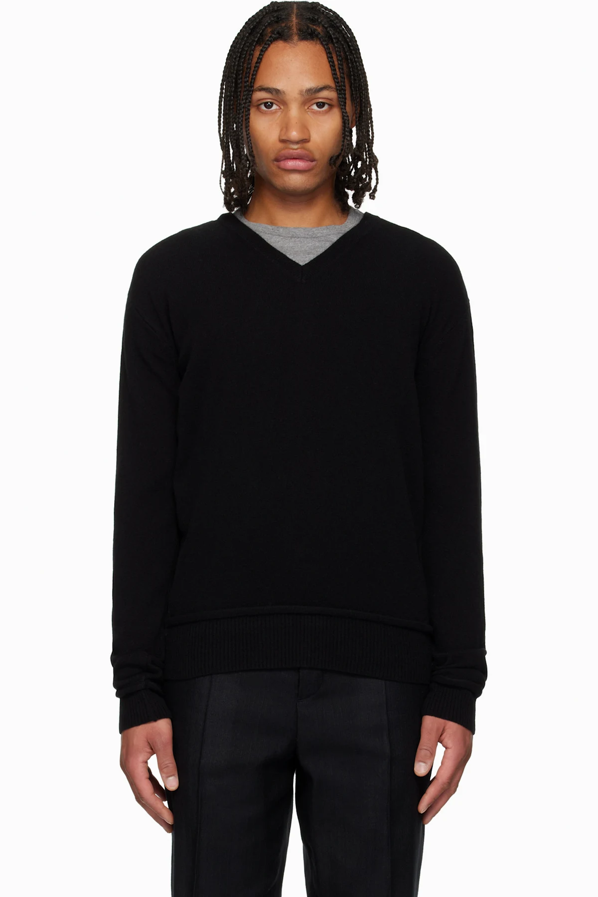 Black Parallel V-Neck Sweater