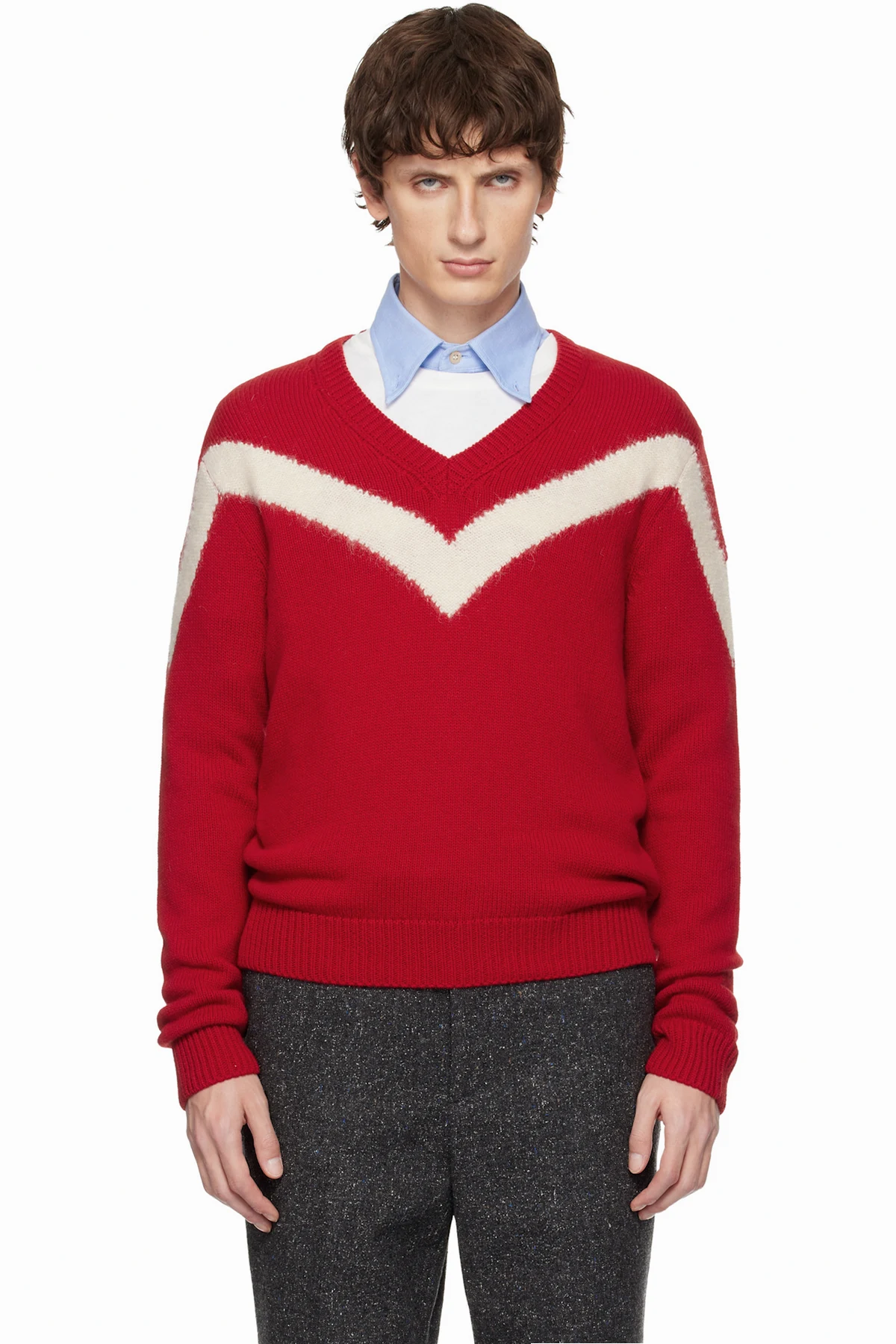 Red Wool VLogo Bow Sweater