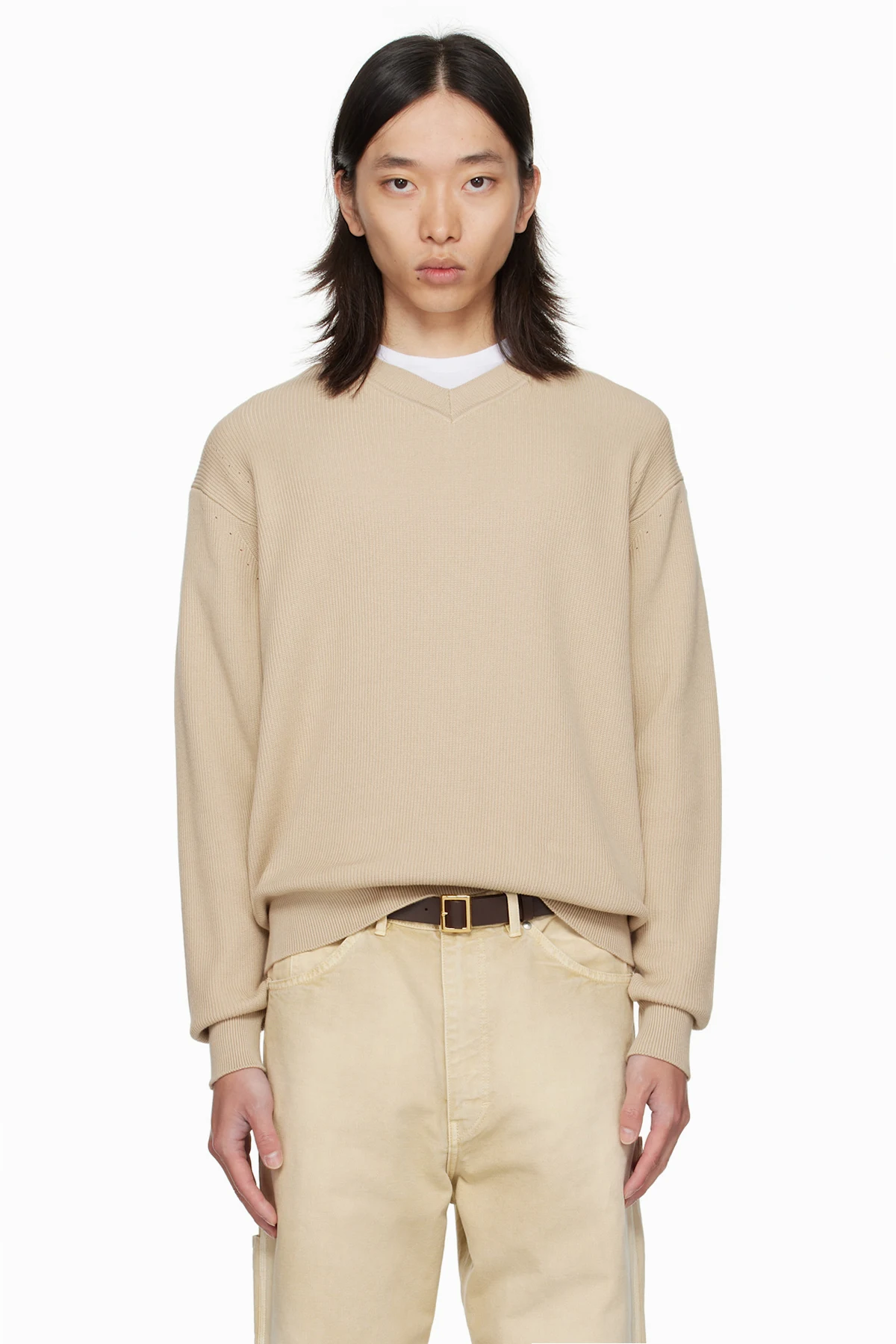 Beige V-Neck Sweater