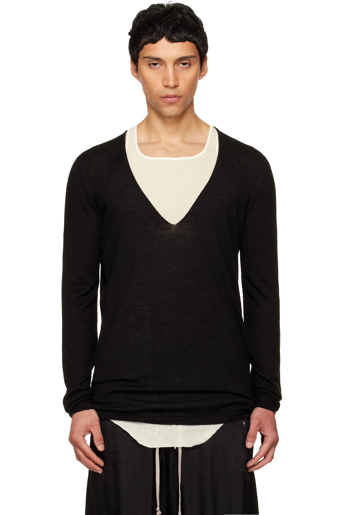 Black Temple Oversized Extreme V-Neck Sweater