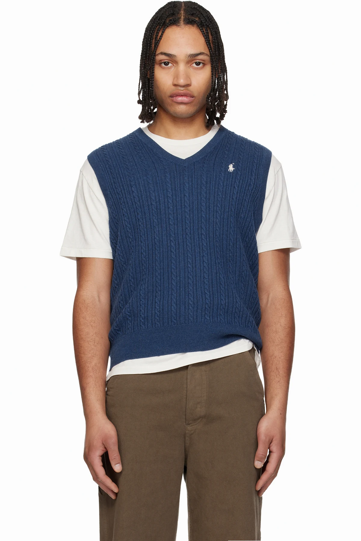 Navy Cable-Knit Cotton Sweater Vest