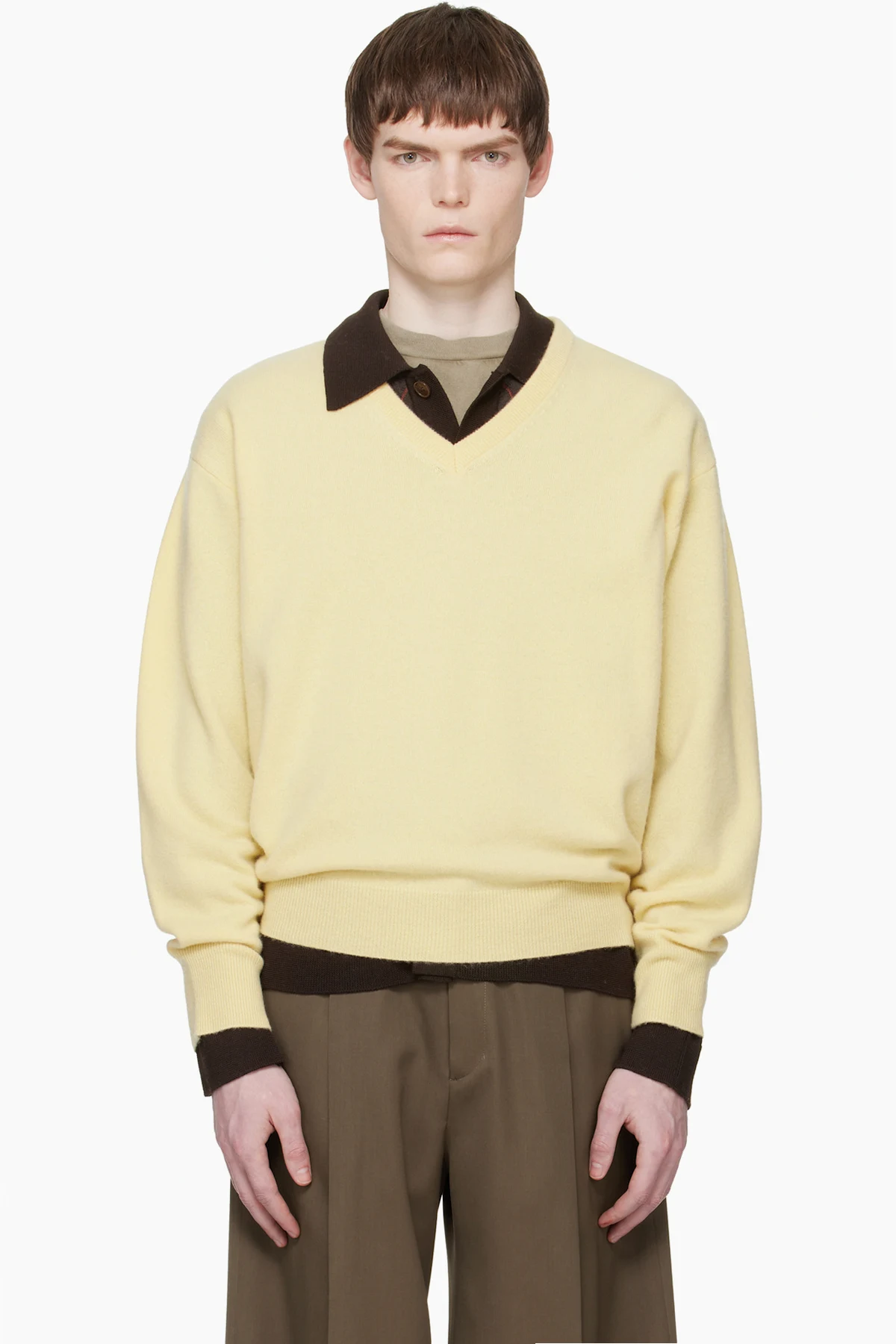 Yellow Pure Cashmere V Neck LS Sweater