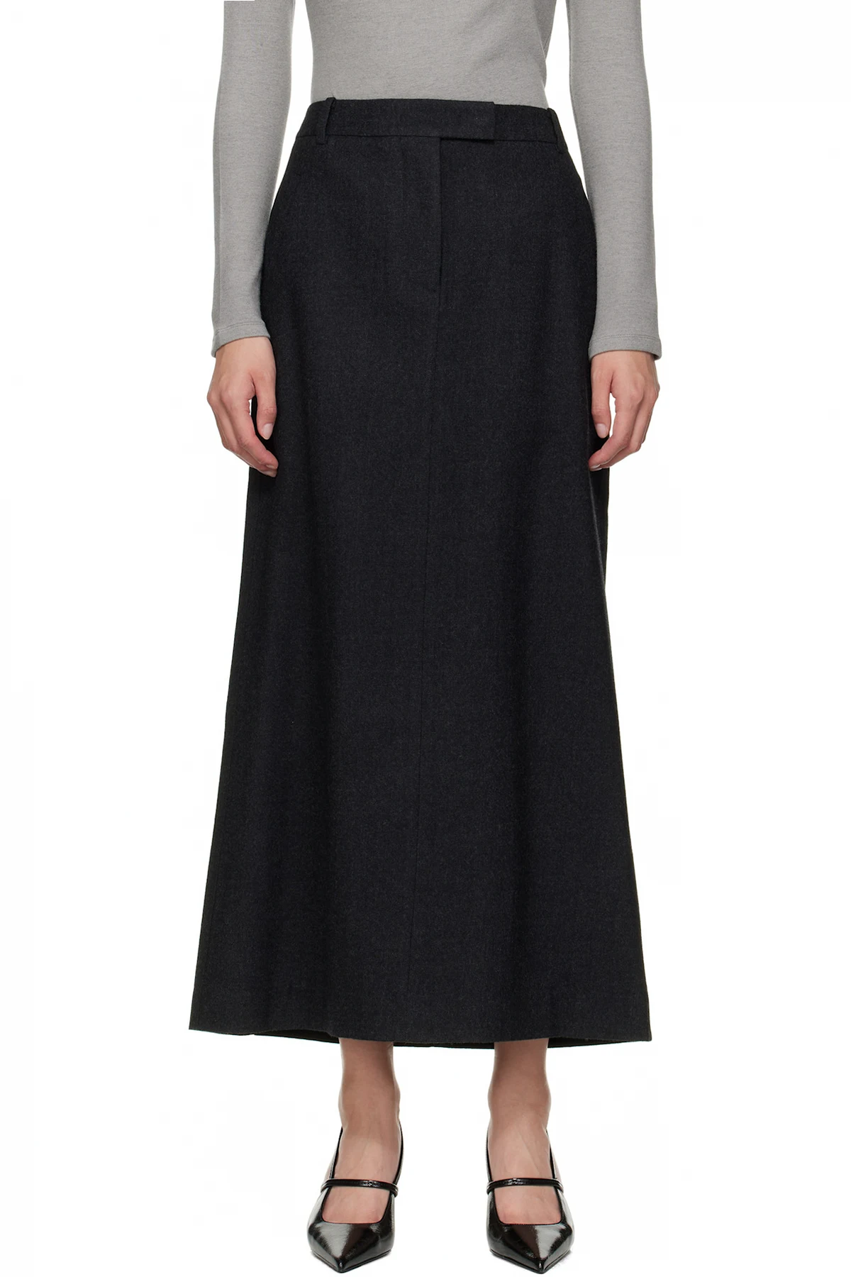 Gray Wool Tailored Maxi Skirt