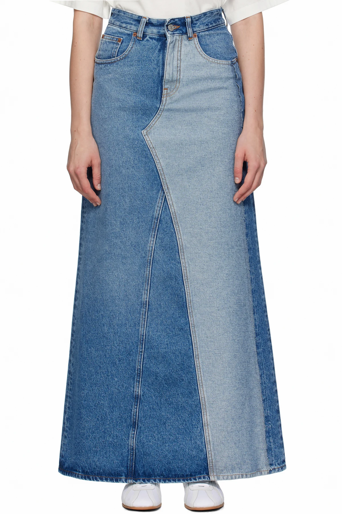 Blue Faded Denim Maxi Skirt