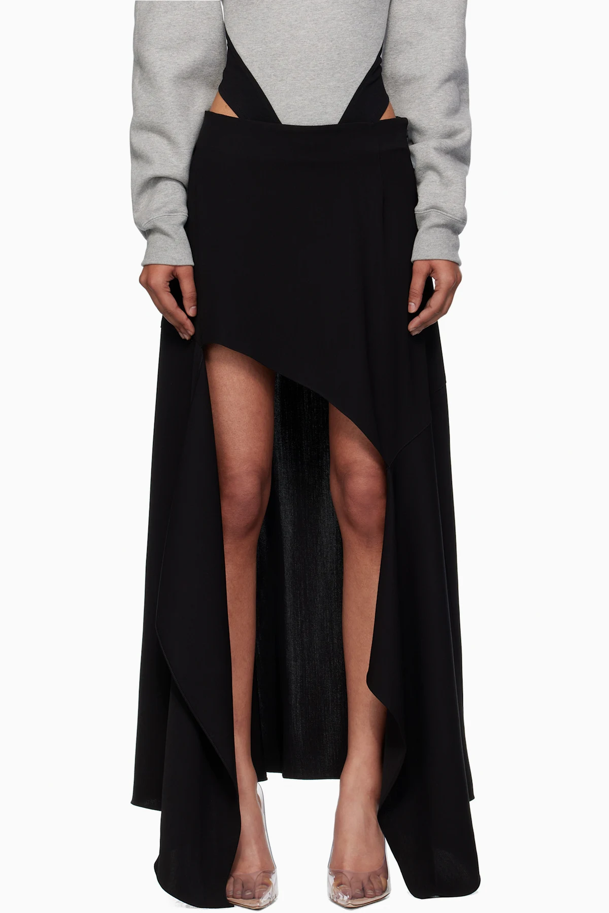 Black Asymmetrical Cascading Maxi Skirt