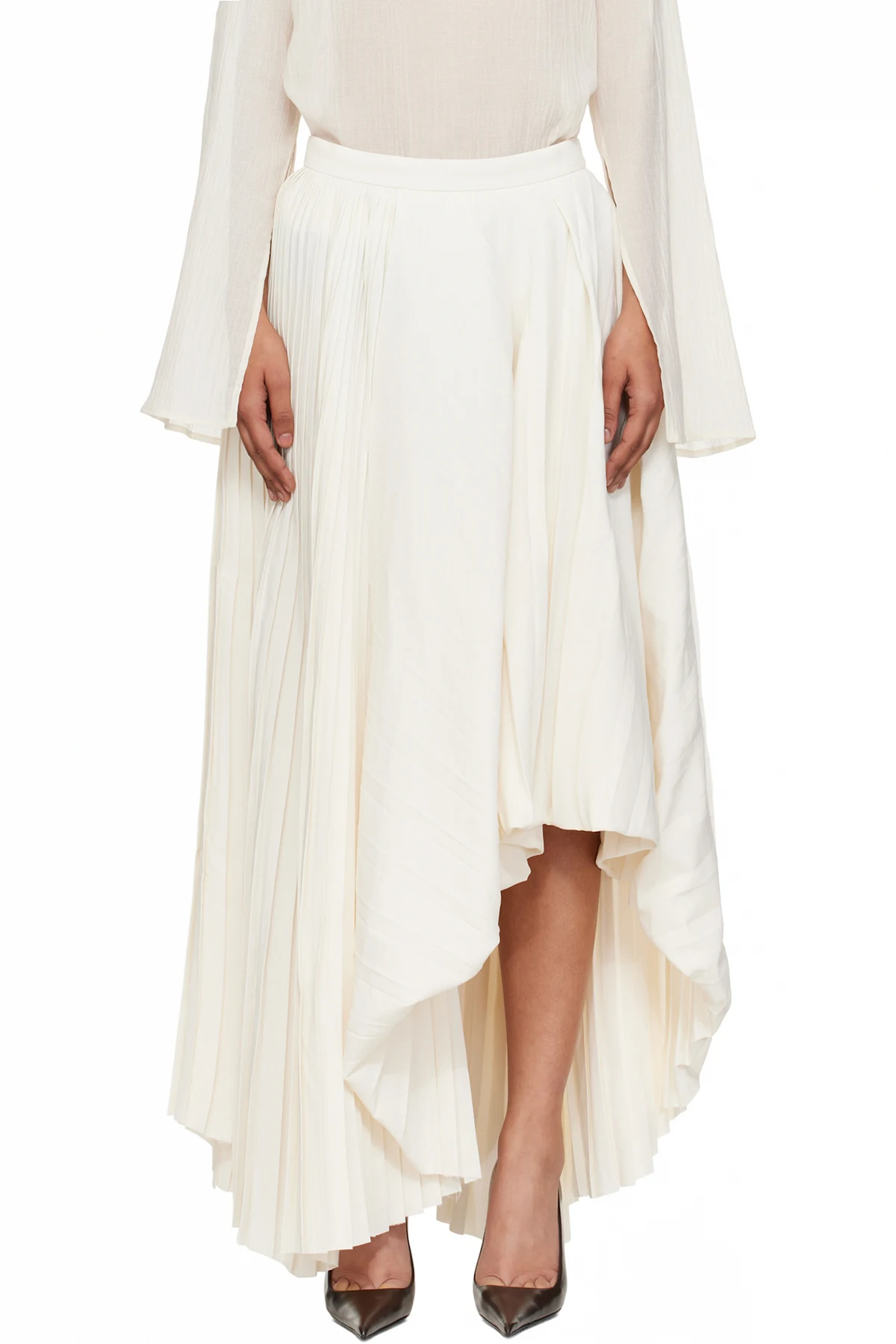 Beige Pleated Maxi Skirt