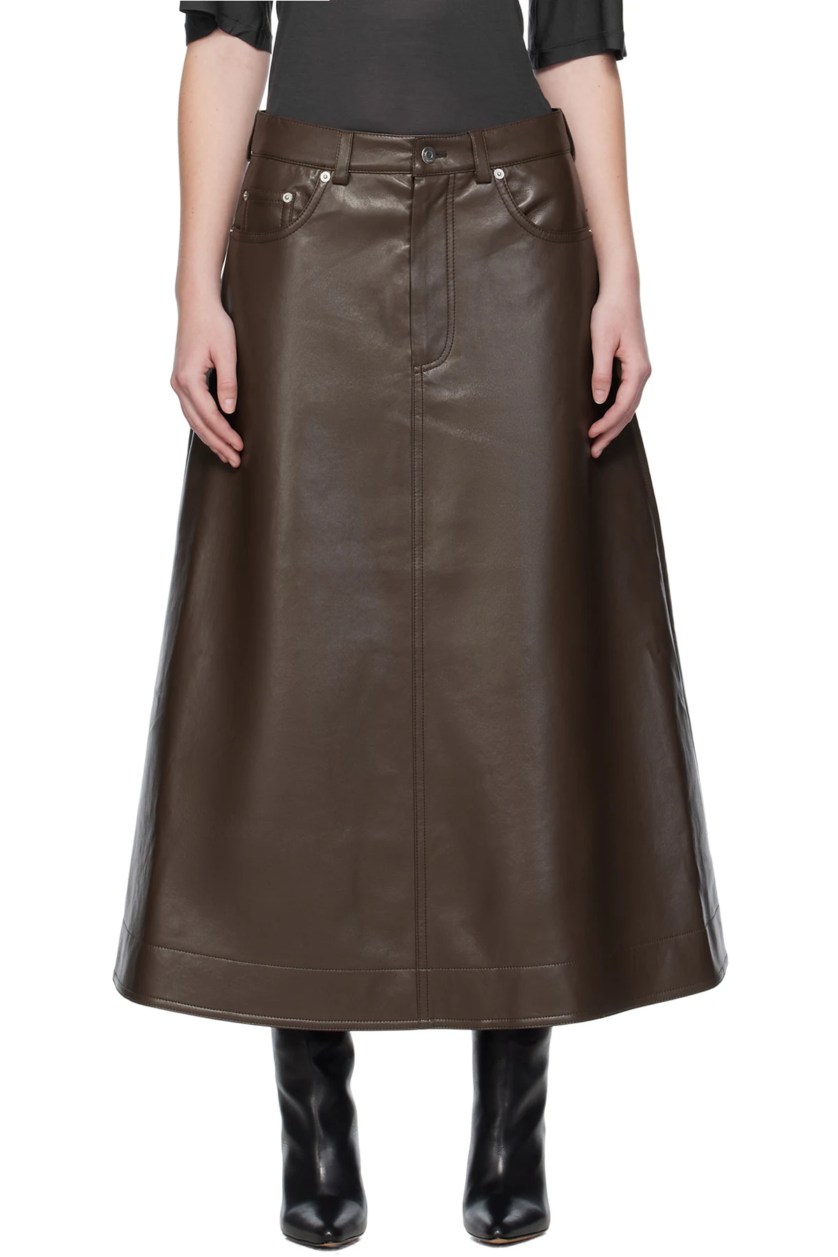 Brown Cintia Regenerated Leather Maxi Skirt