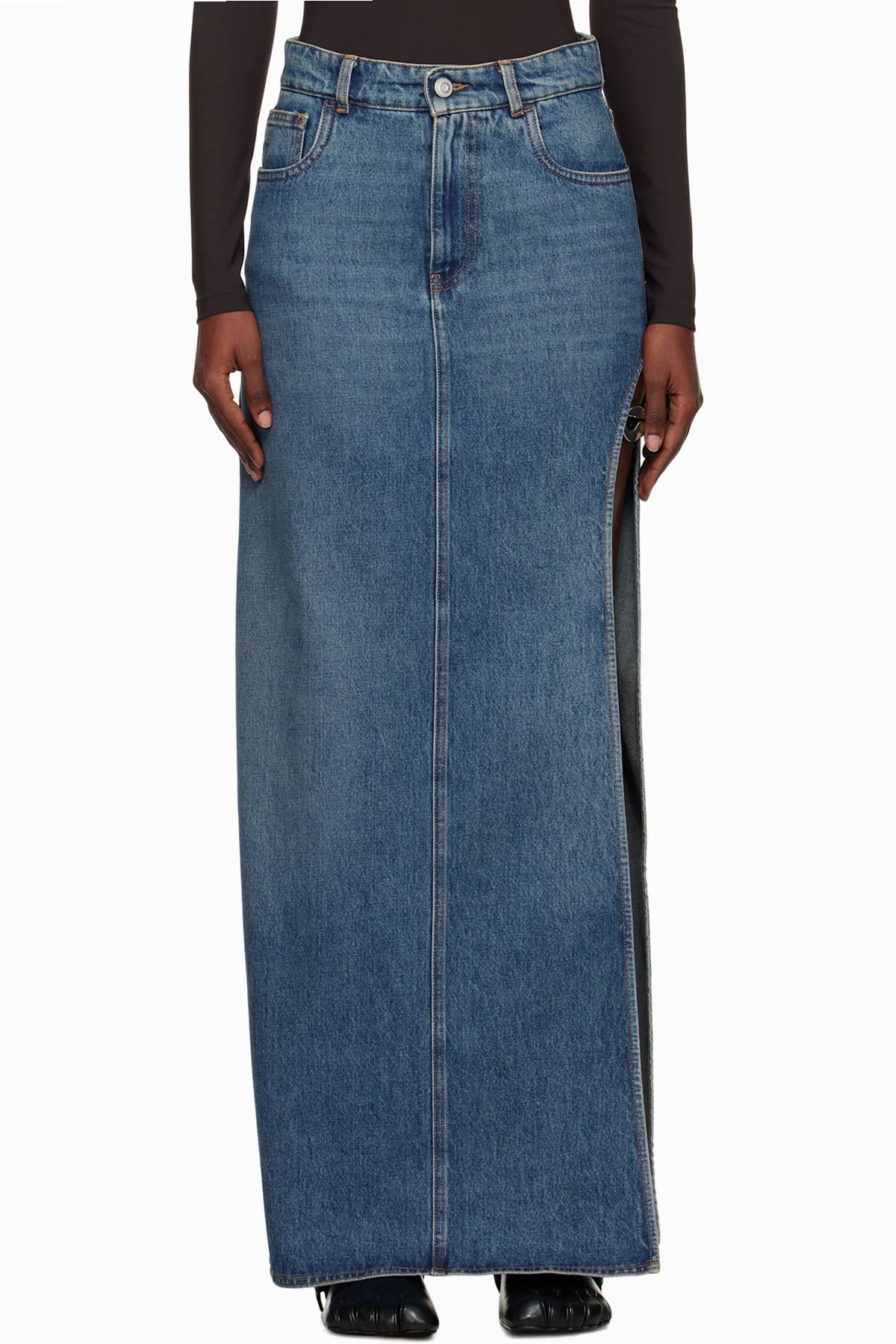 Blue Garter Belt Denim Maxi Skirt
