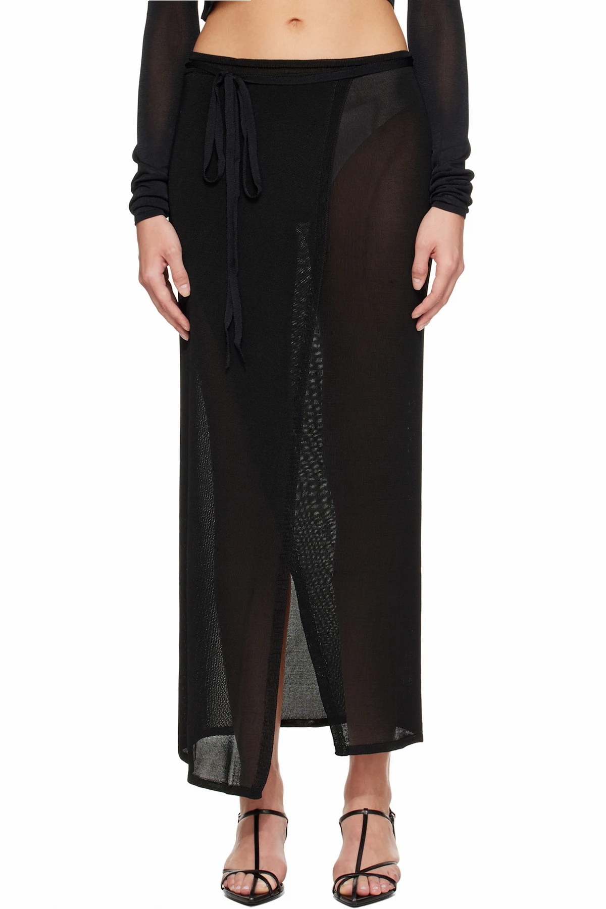 Black Alsen Thin Knit Wrap Maxi Skirt