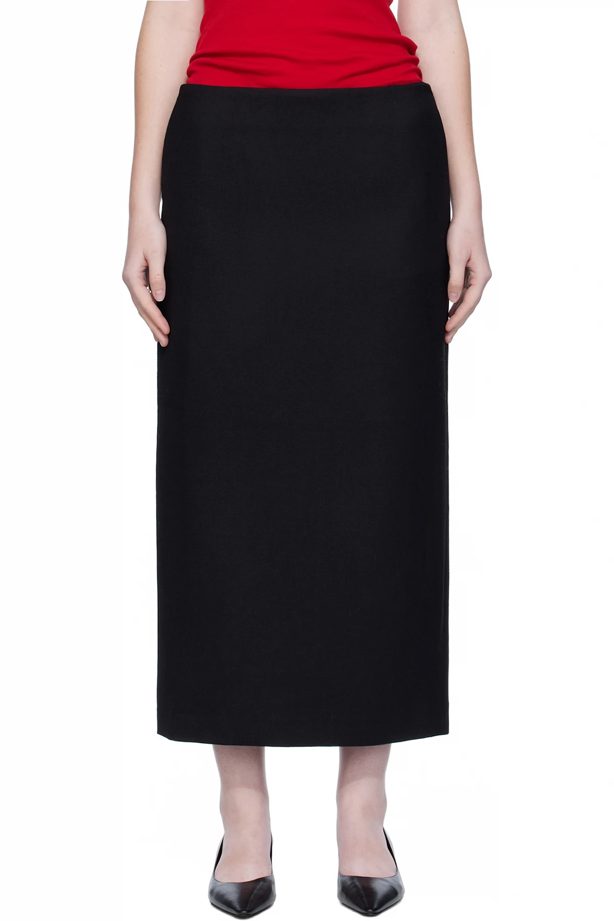 Black Silk Simple Maxi Skirt