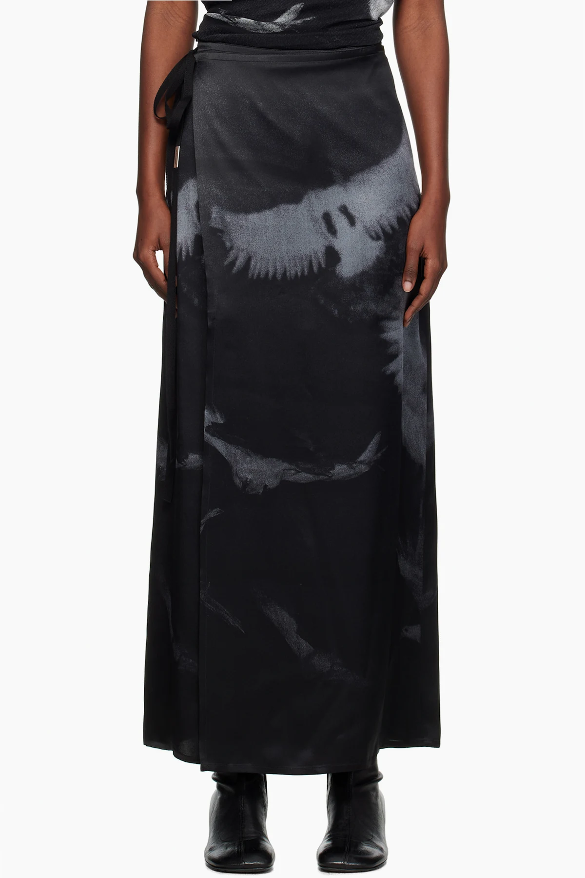 Black & Gray Oku Printed Wrap Maxi Skirt