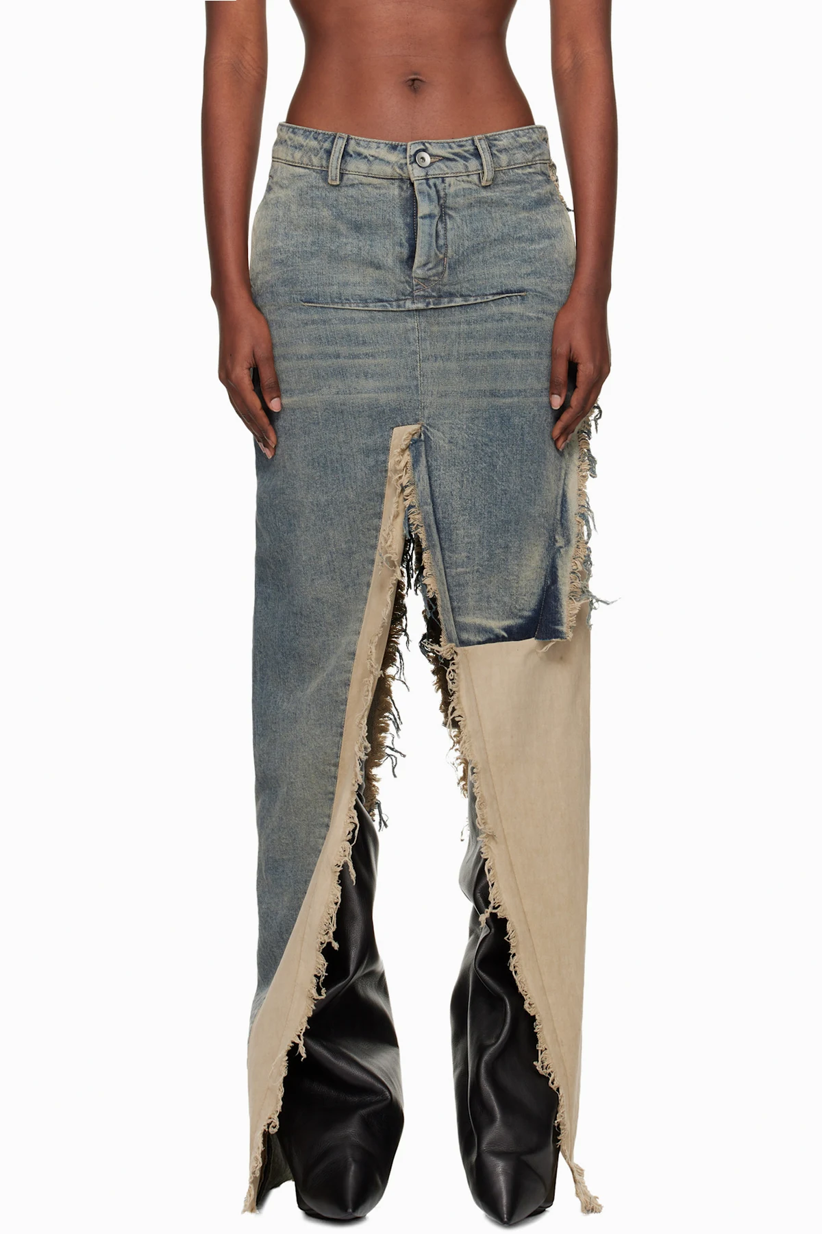 Blue & Off-White Concordians Sliced Denim Maxi Skirt