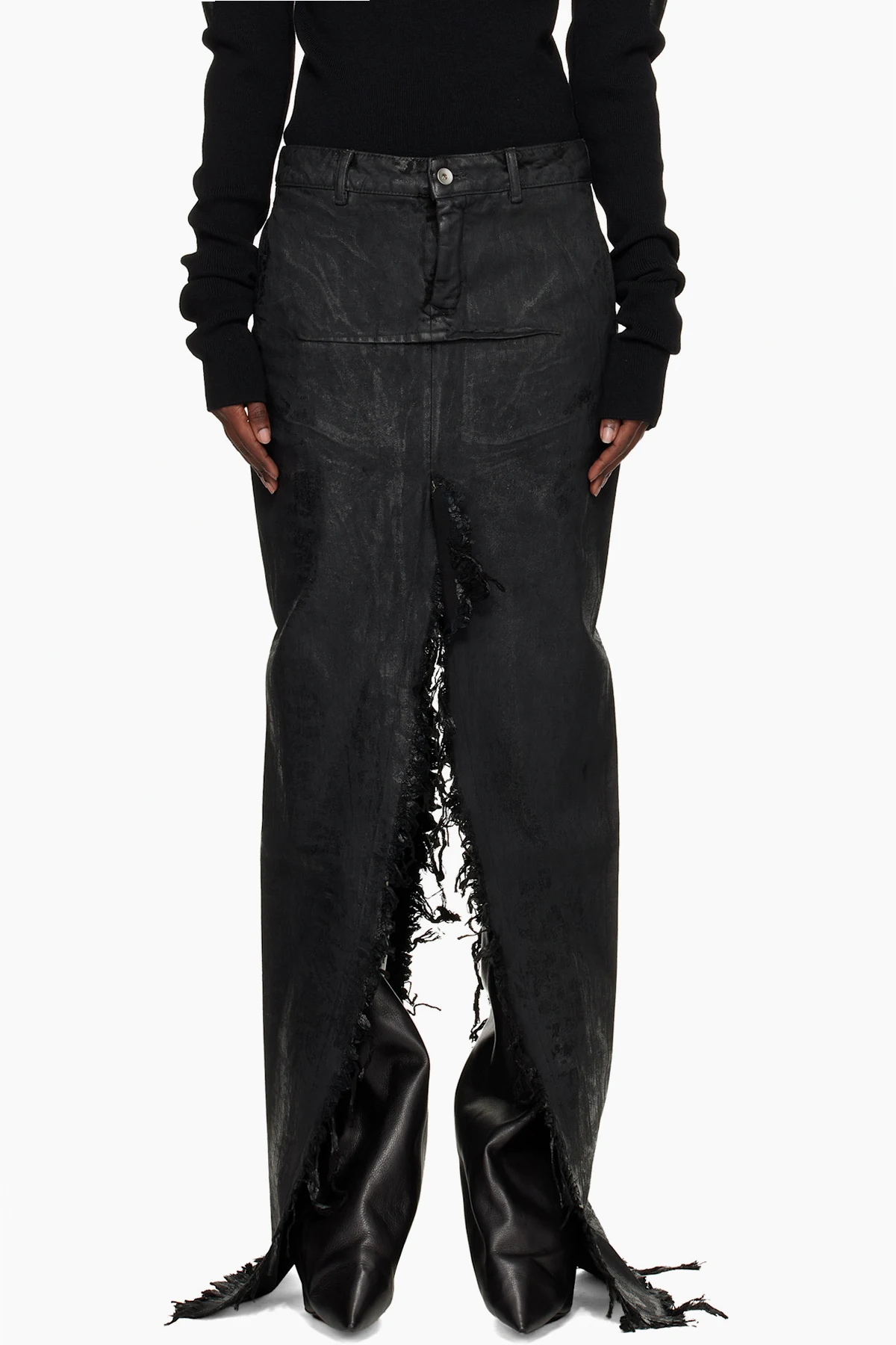 Black Concordians Runway Sliced Denim Maxi Skirt