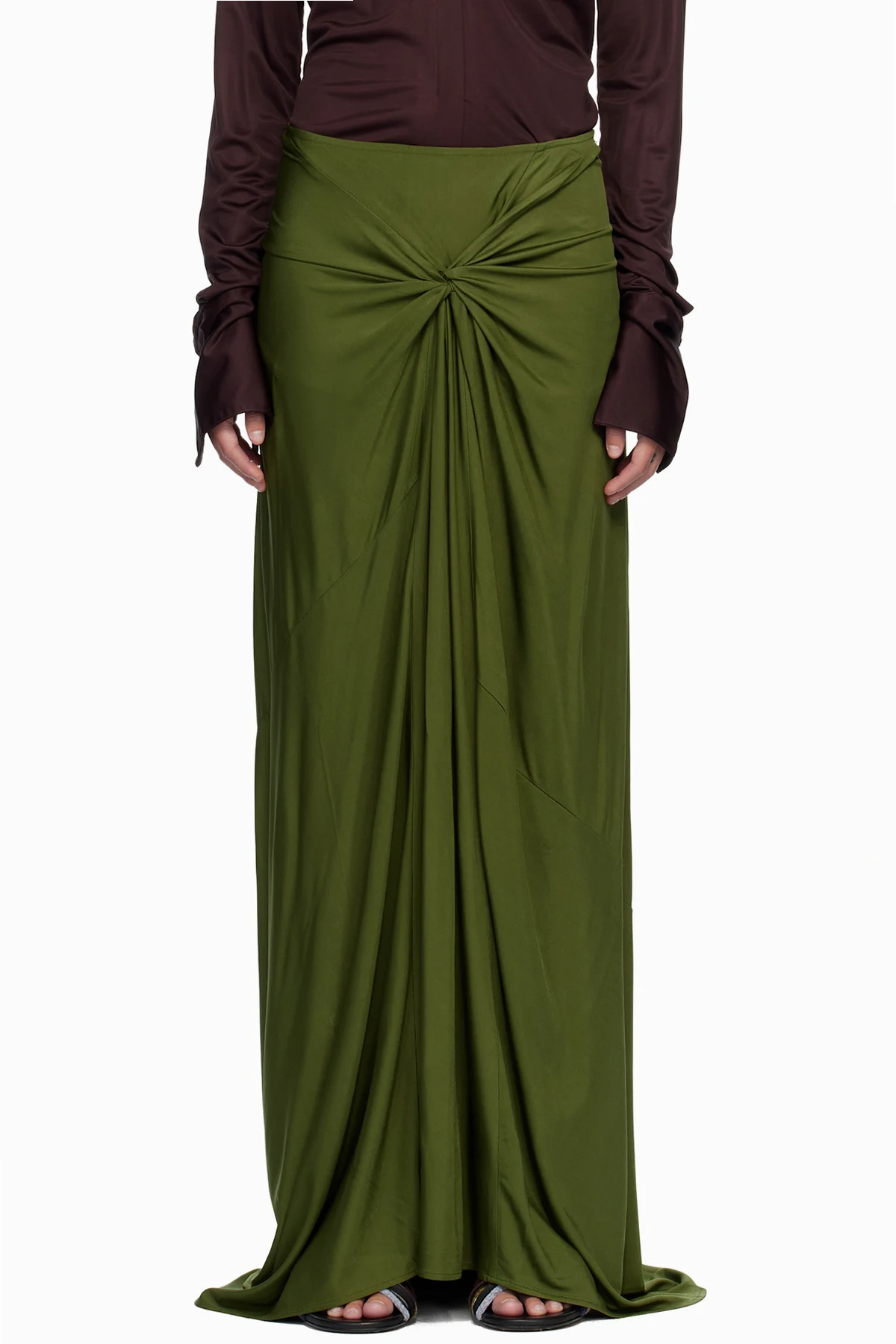 Green Long Draped Maxi Skirt
