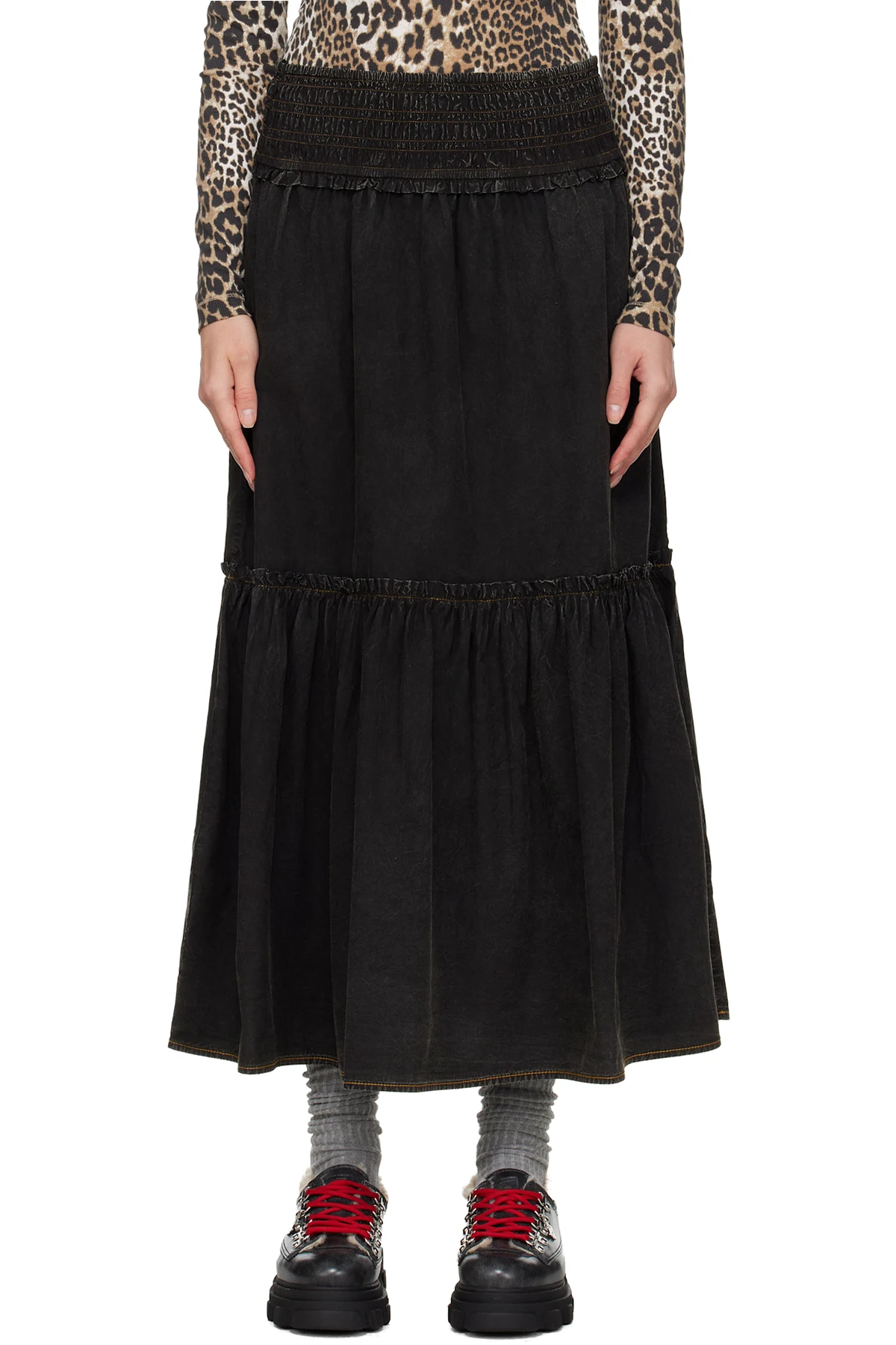 Black Washed Smock Maxi Skirt