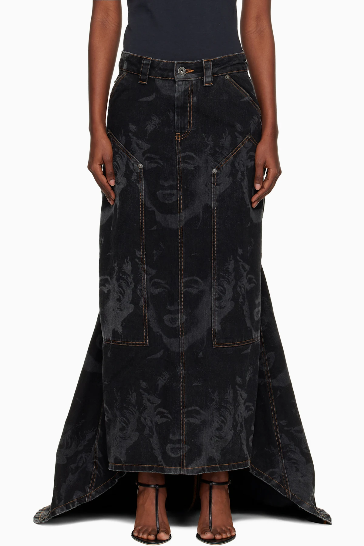 Black Prom Denim Maxi Skirt