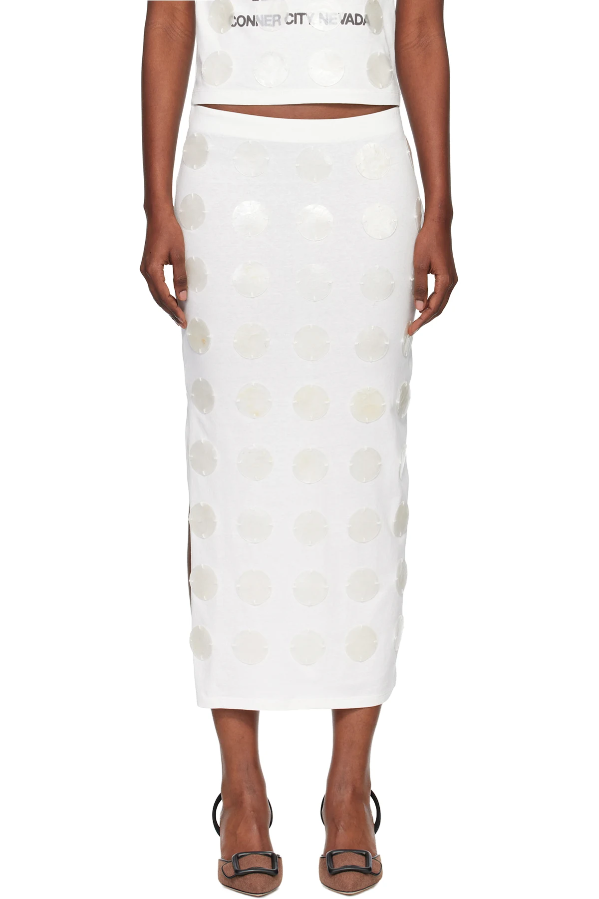 White Mother of Pearl Paillette Maxi Skirt