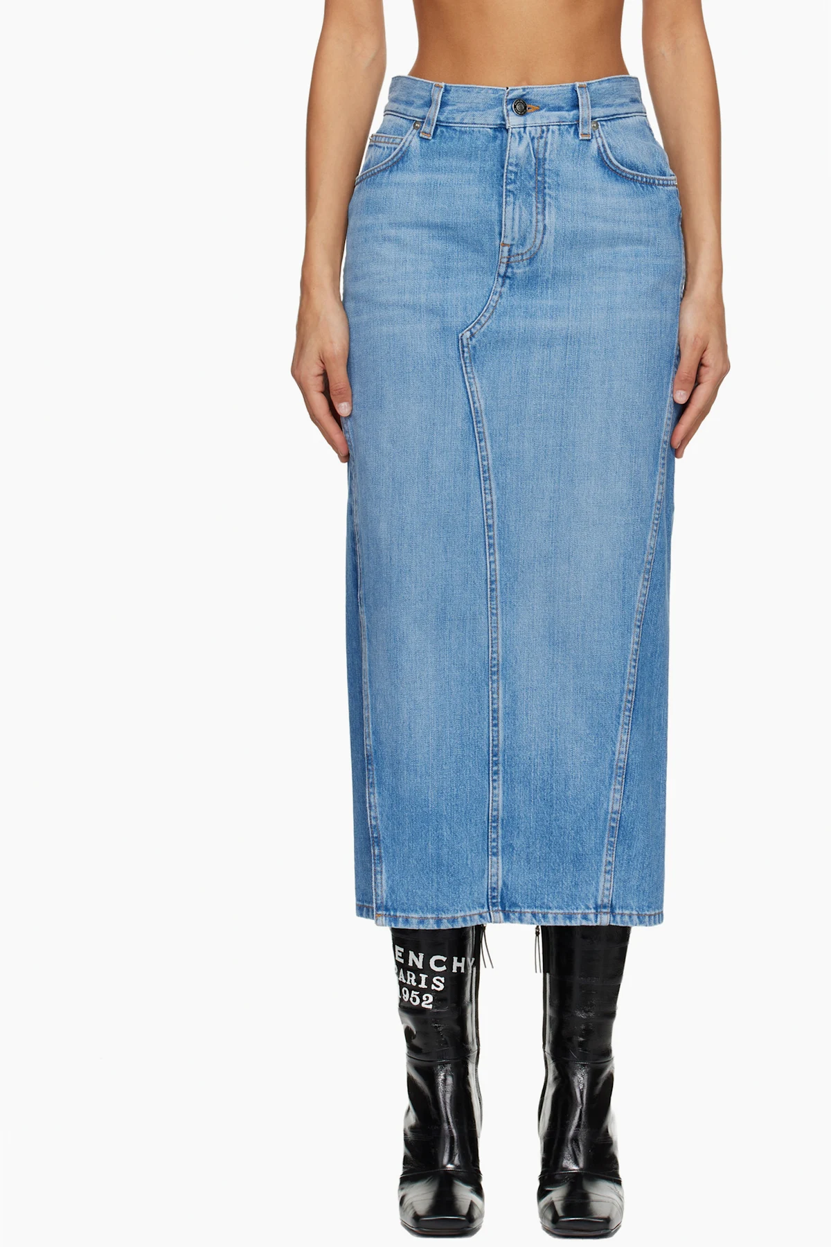Blue Slit Denim Maxi Skirt
