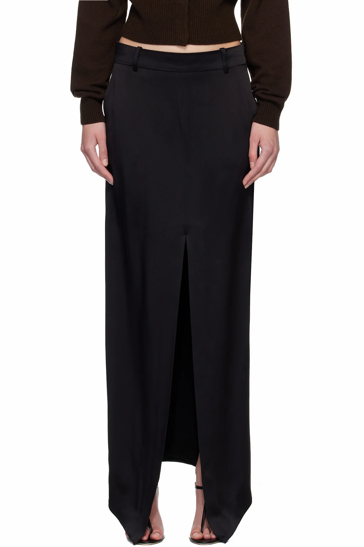 Black Crepe Envers Satin Tailored Maxi Skirt