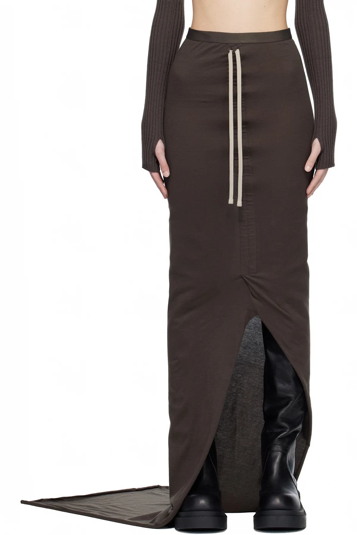 Moncler + Rick Owens Brown Adjustable Maxi Skirt