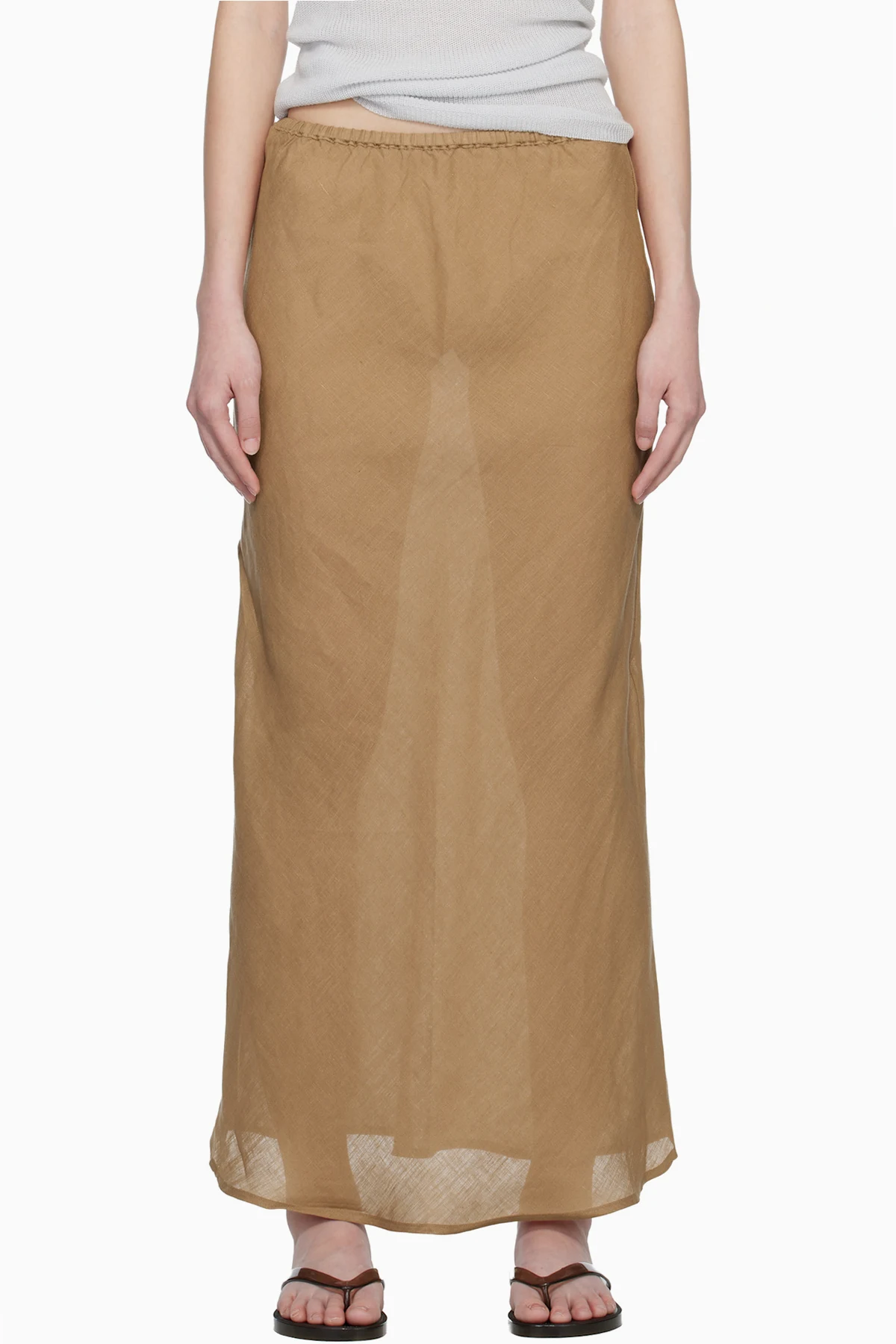 Tan Fine Linen Dydine Maxi Skirt
